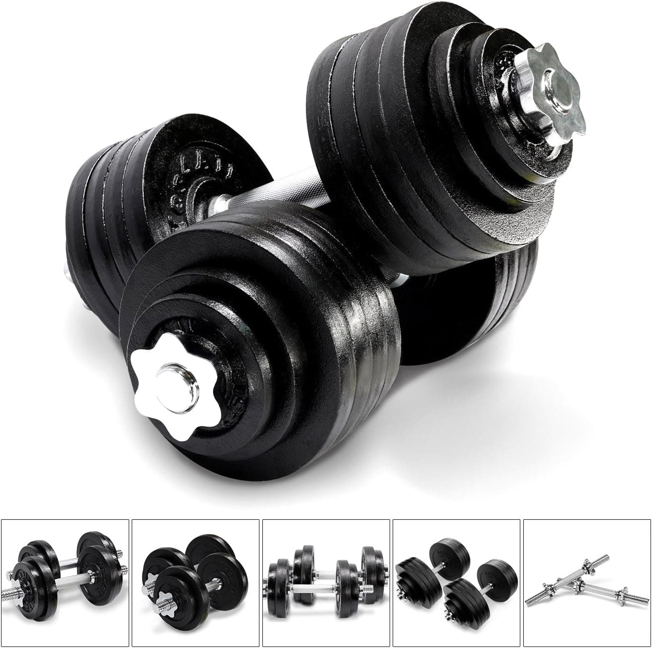 Yes4All Adjustable Cast Iron Dumbbells 105 lb pair (spin-lock)