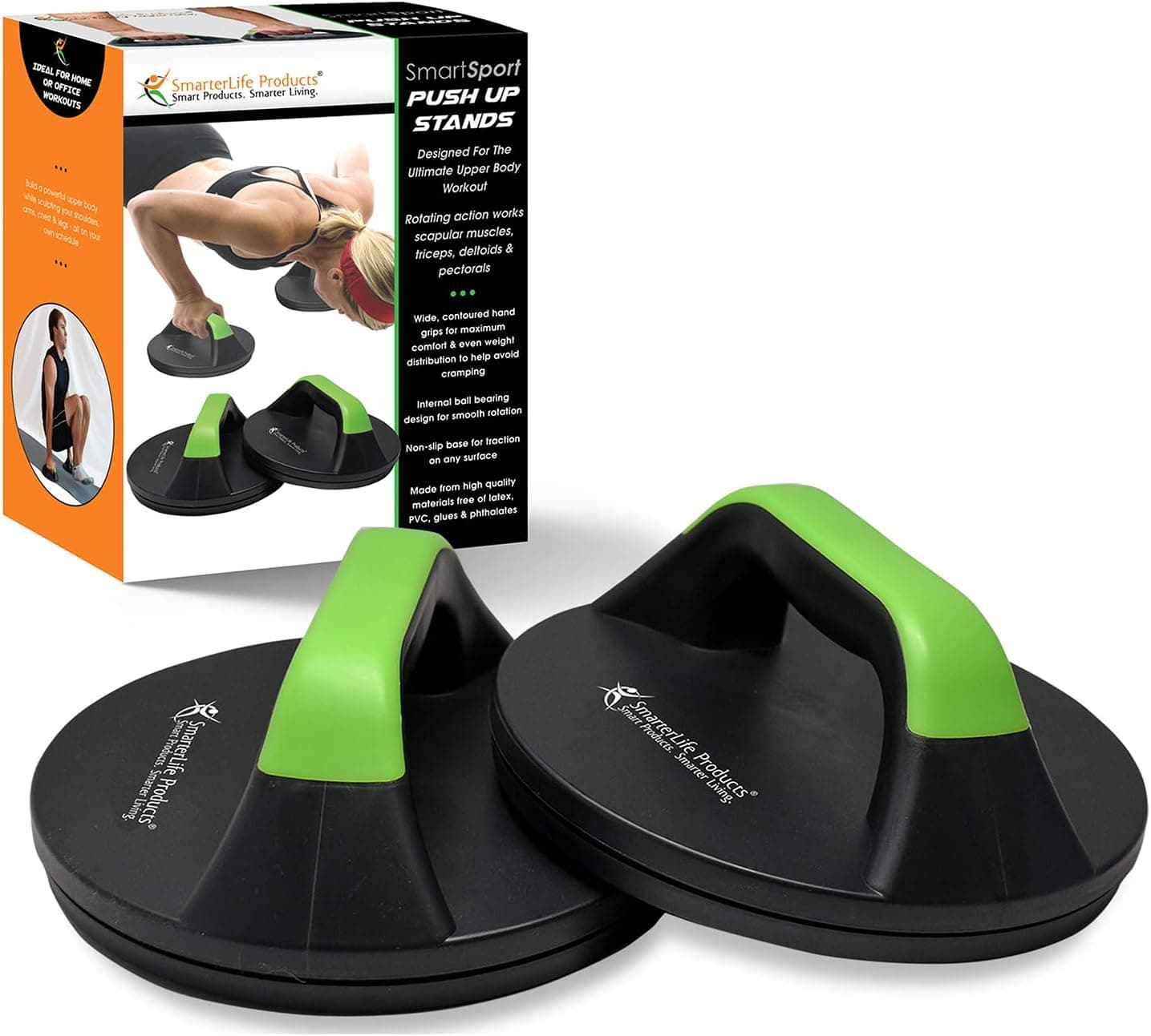 SmarterLife Push-Up Bar for Men & Women - Push-Up Handles for Floor to Prevent Elbow & Wrist Strain, Wide Grips with Non-Slip Rubber Pads - Two Push-Up Bars & Workout Guide Included
