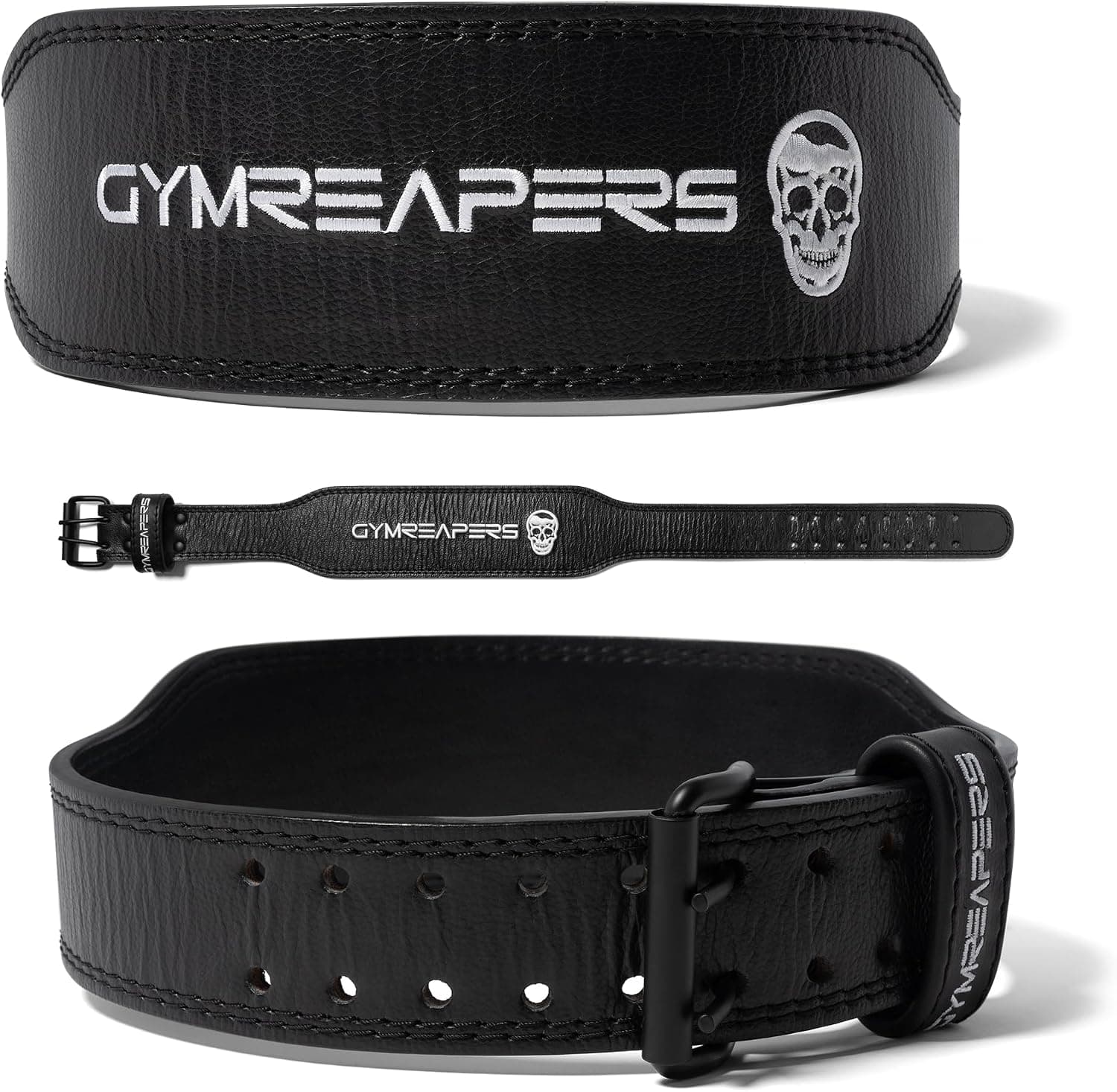 Gymreapers Leather Weightlifting Belt for Bodybuilding, Squatting, Adjustable Buckle Sizing