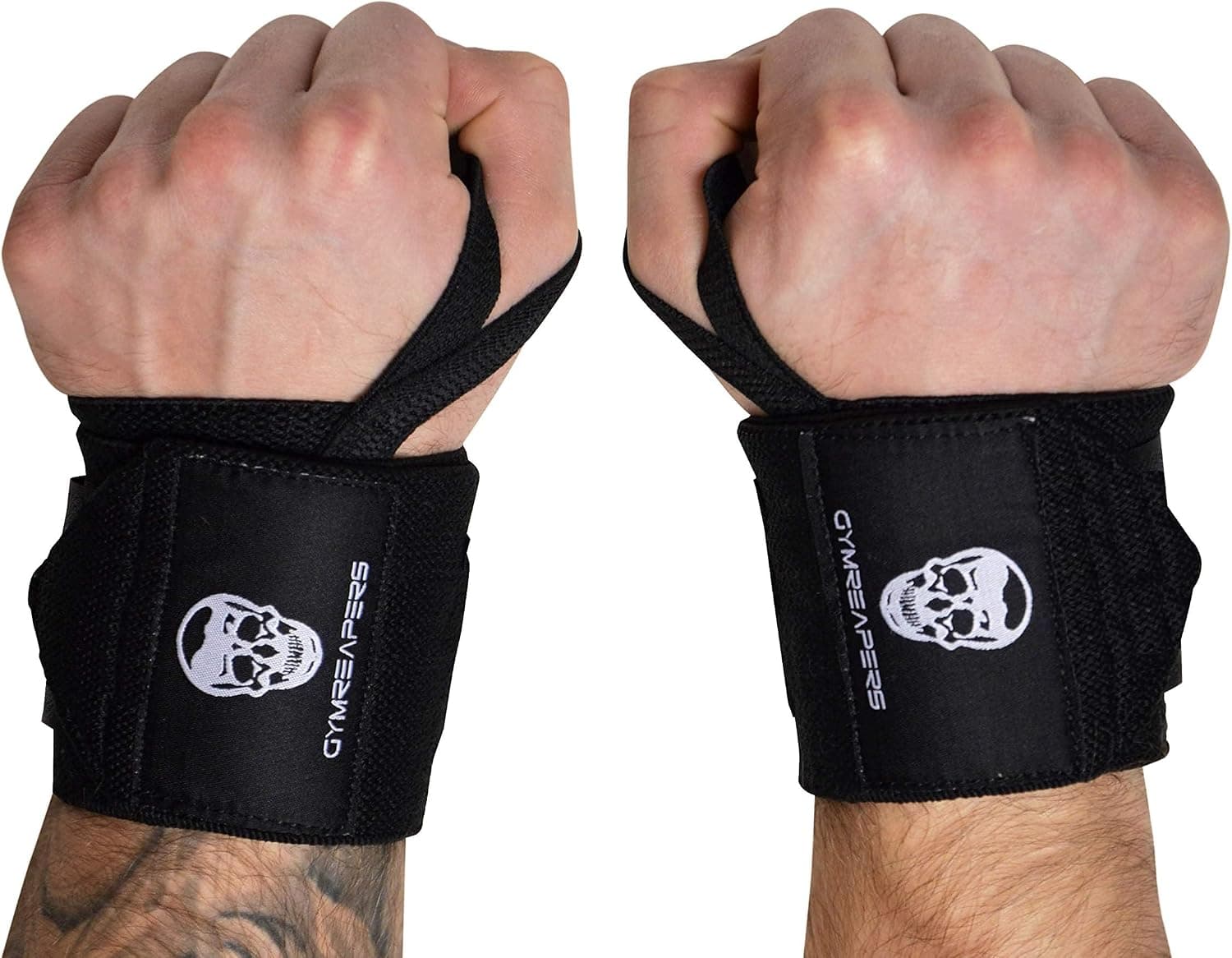 Gymreapers Weightlifting Wrist Wraps (Competition Grade) 18" Professional Quality Wrist Support with Heavy Duty Thumb Loop (Black, 18")