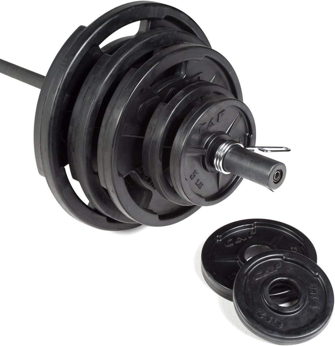 CAP Barbell 300-Pound Rubber Grip Olympic Weight Plate Set