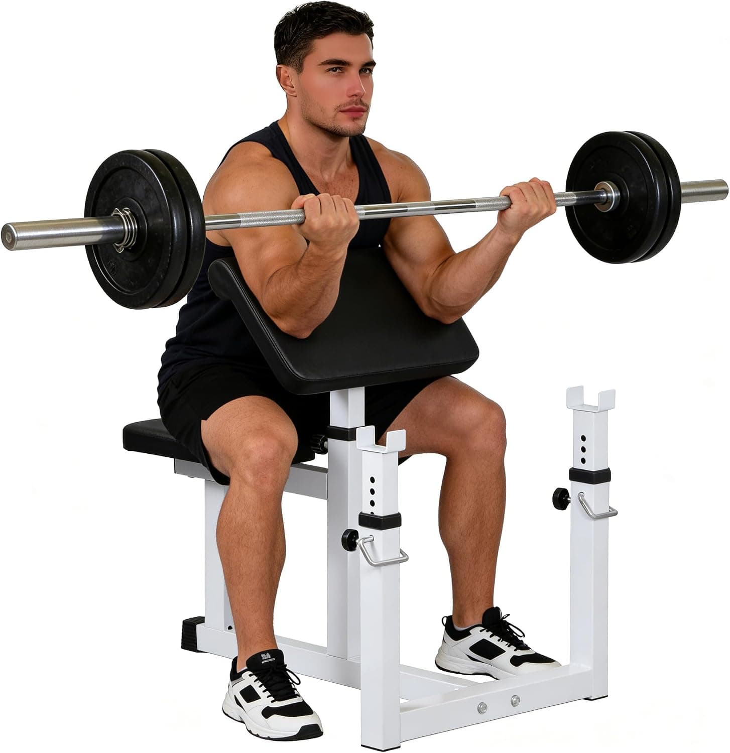 JupiterForce Preacher Curl Bench, Adjustable Arm Curl Bench for Bicep Isolation 550 LBS Capacity Home Gym, Barbell Rack and Dumbbell Station