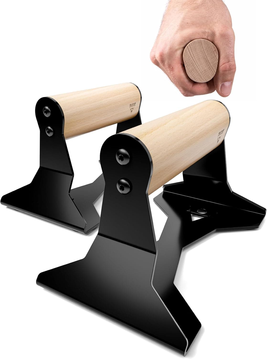 PULLUP & DIP Parallettes - Push Up Handles with Ergonomic Wooden Handles & Heavy-Duty Steel - Non-slip Parallettes Bars for Strength Training and Calisthenics