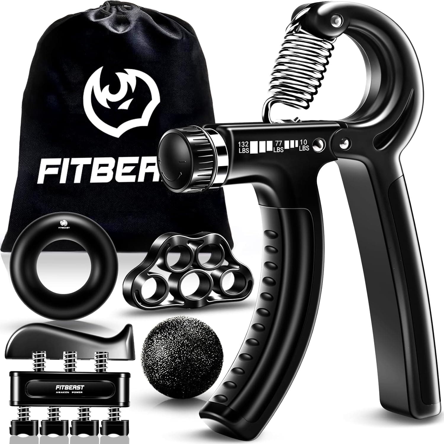 FitBeast Grip Strengthener Forearm Hand Grips Strengthener Kit - 5 Pack Adjustable Resistance (Black)