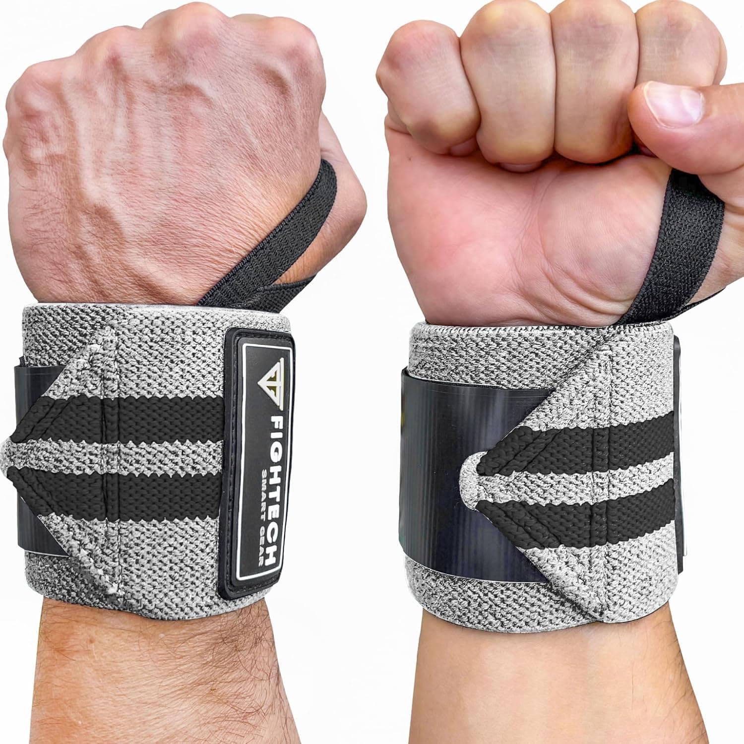 FIGHTECH Wrist Wraps for WeightLifting | 18 inch Professional Grade Lifting Wrist Wraps for Powerlifting, Strength Training (Gray, 18 Inch)