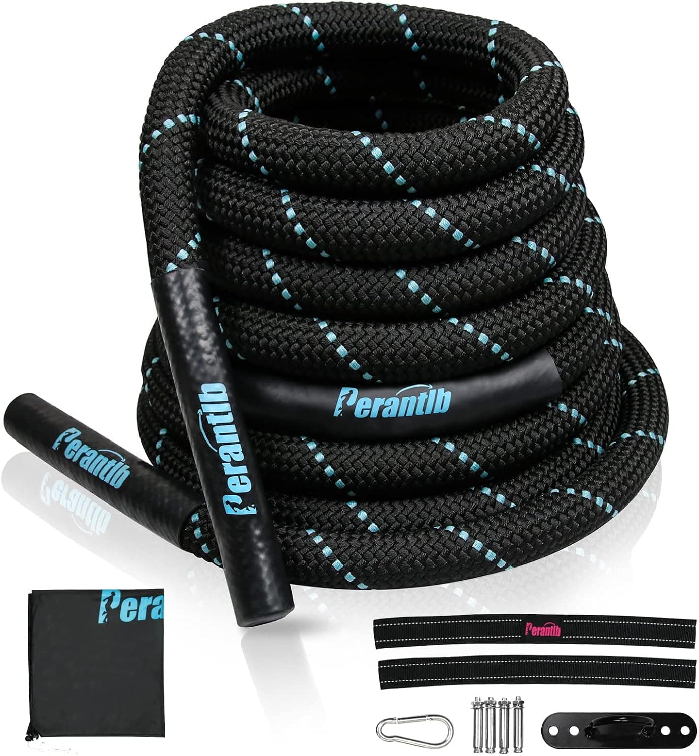 Perantlb 100% Poly Dacron Heavy Battle Rope 1.5" x 30 ft with Anchor Included