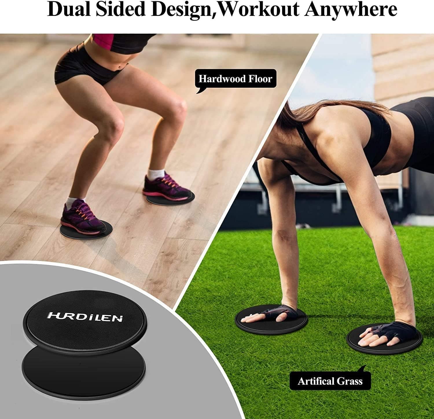 Hurdilen Core Sliders, Exercise Gliding Discs Dual Sided Use on Carpet and Hardwood Floors