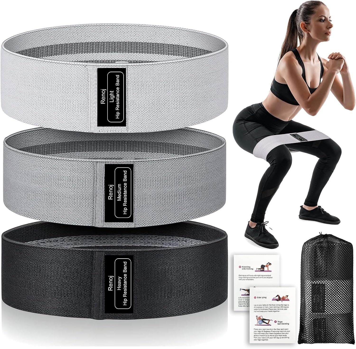 Renoj Resistance Bands for Working Out, 3-Set Exercise Bands for Pilates, Yoga, Booty
