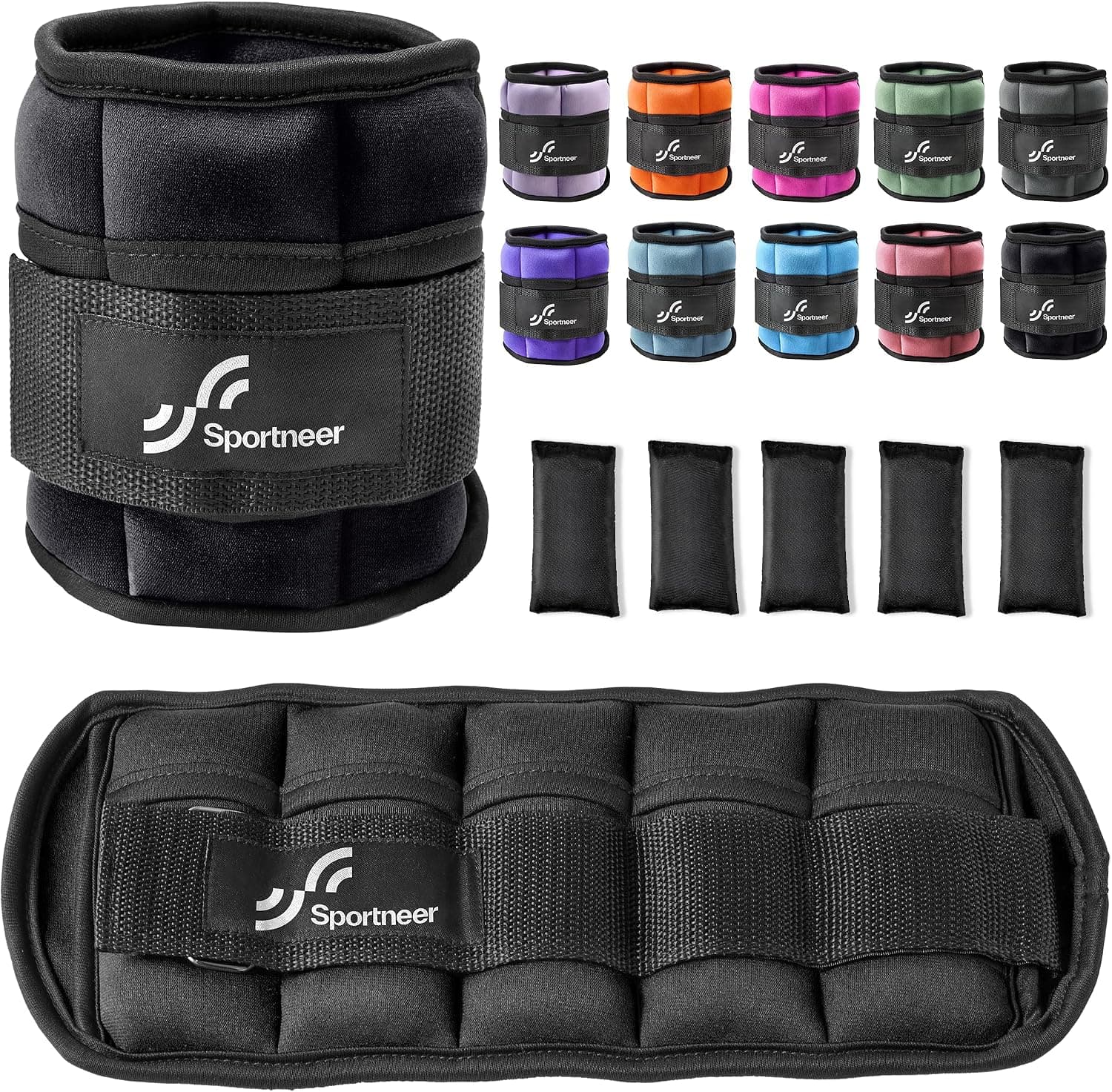 Sportneer Adjustable Ankle Weights Set, 1 Pair (2-10 lbs), Removable Sandbags, Neoprene Leg Wei