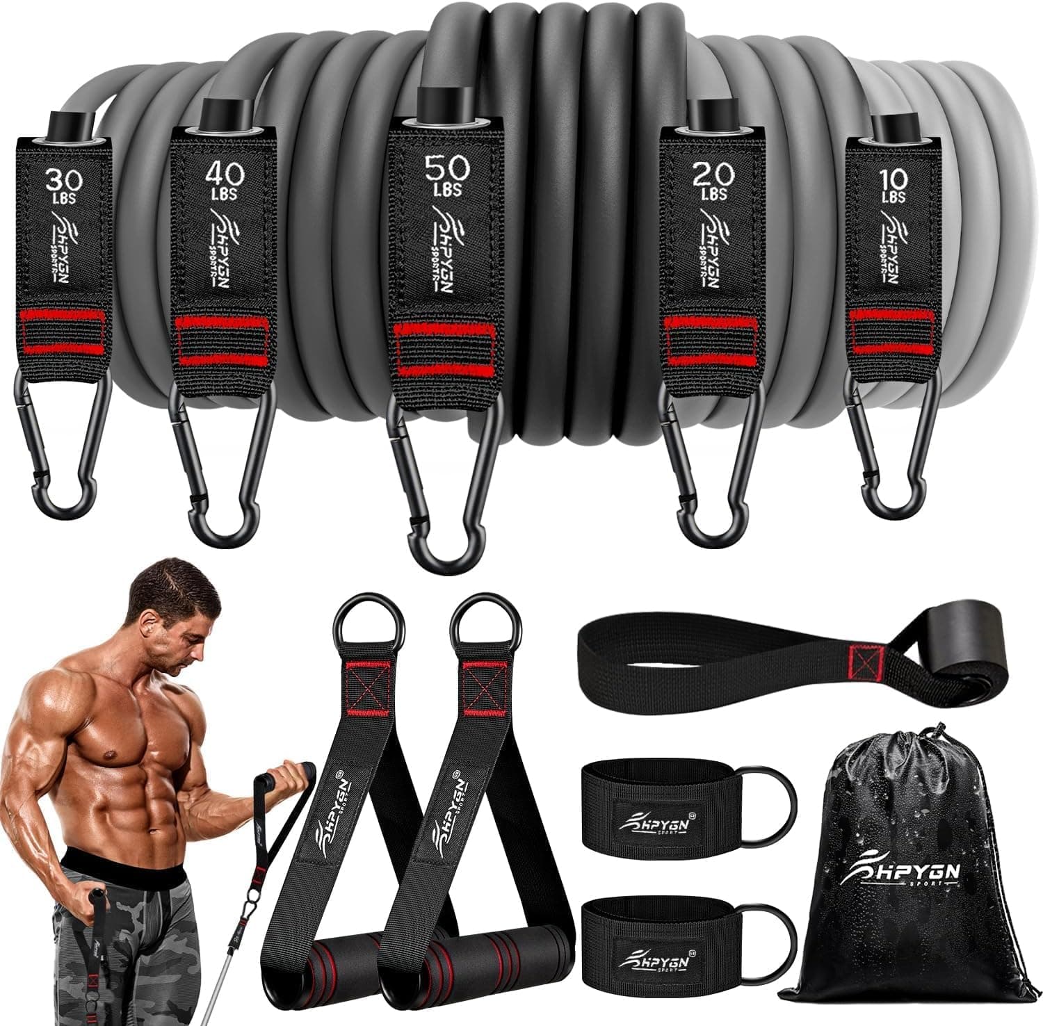 HPYGN Resistance Bands, Exercise Bands with Handles, Door Anchor and Ankle Straps