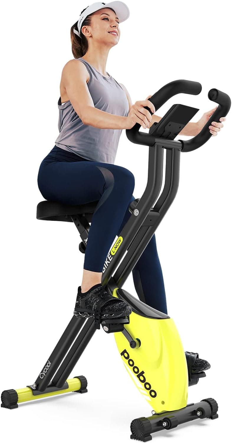 pooboo Folding Exercise Bike Magnetic Upright X-Bike