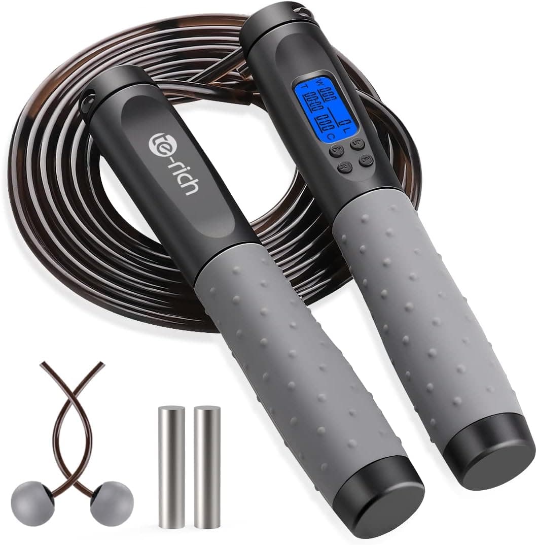 Jump Rope, Weighted Jump Rope with Counter - Heavy Handles, Adjustable Length, Cordless