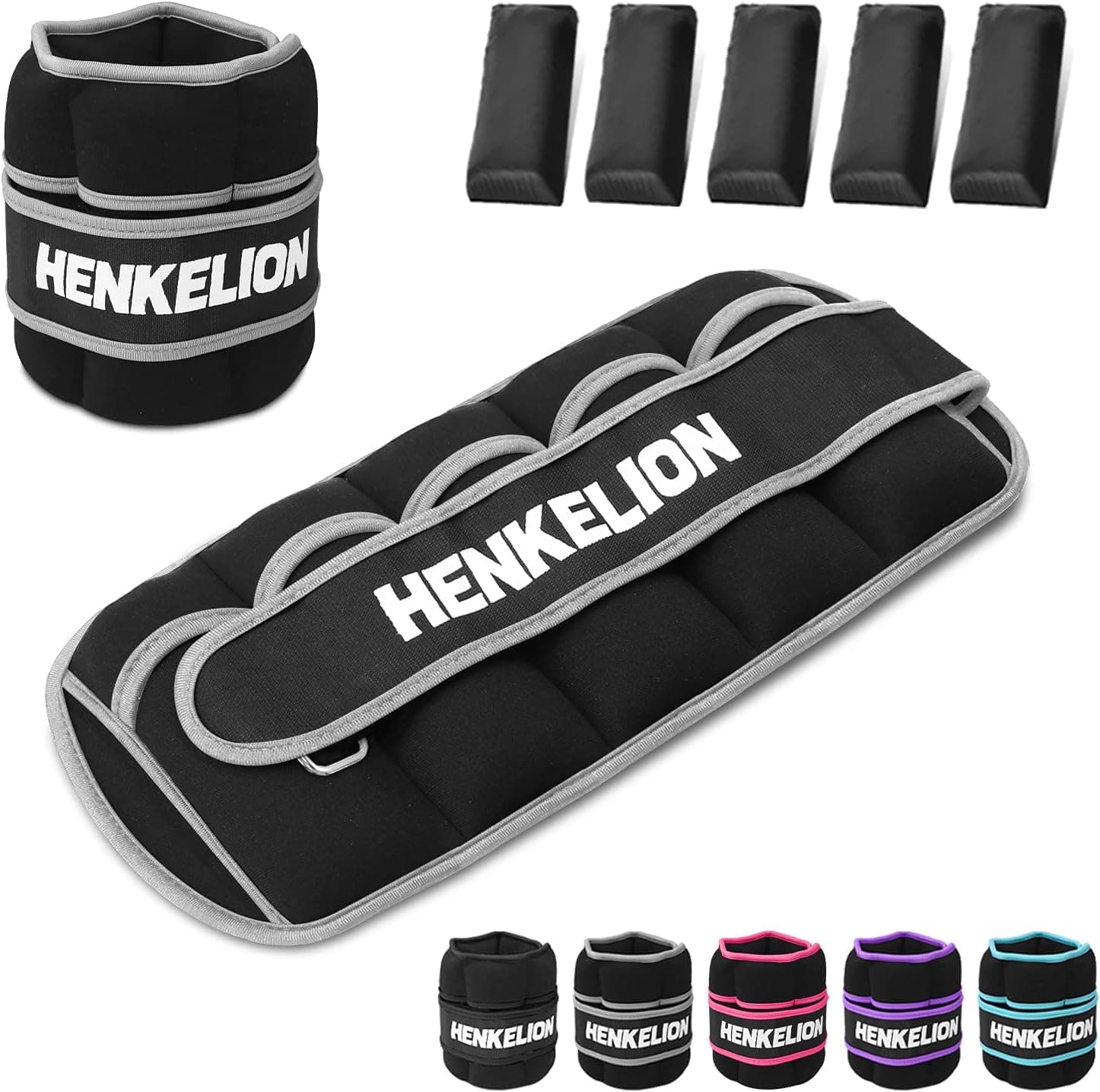 Henkelion 1 Pair 5 Lbs Adjustable Ankle Weights with Metal Loop, Wrist and Ankle Weights Set (G