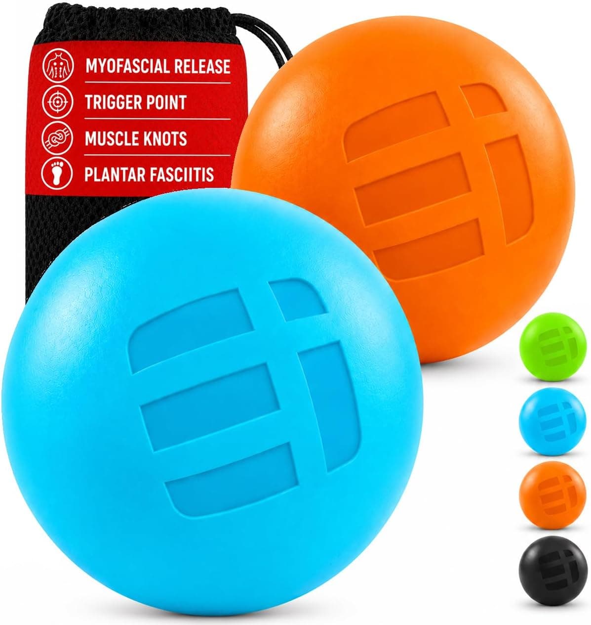 Massage Lacrosse Balls for Deep Tissue Relief - Trigger Point Therapy Set for Plantar Fasciitis - 2 Pack (Blue/Orange)