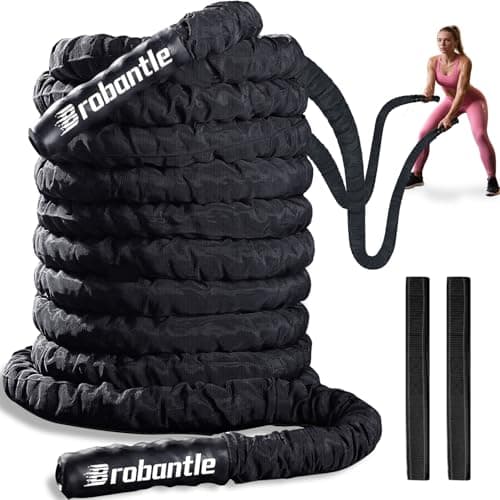 Brobantle Battle Rope 1.5 Inch Diameter,Black 30FT Exercise Workout Ropes for Home Gym Heavy Weighted Training Rope for Working Out