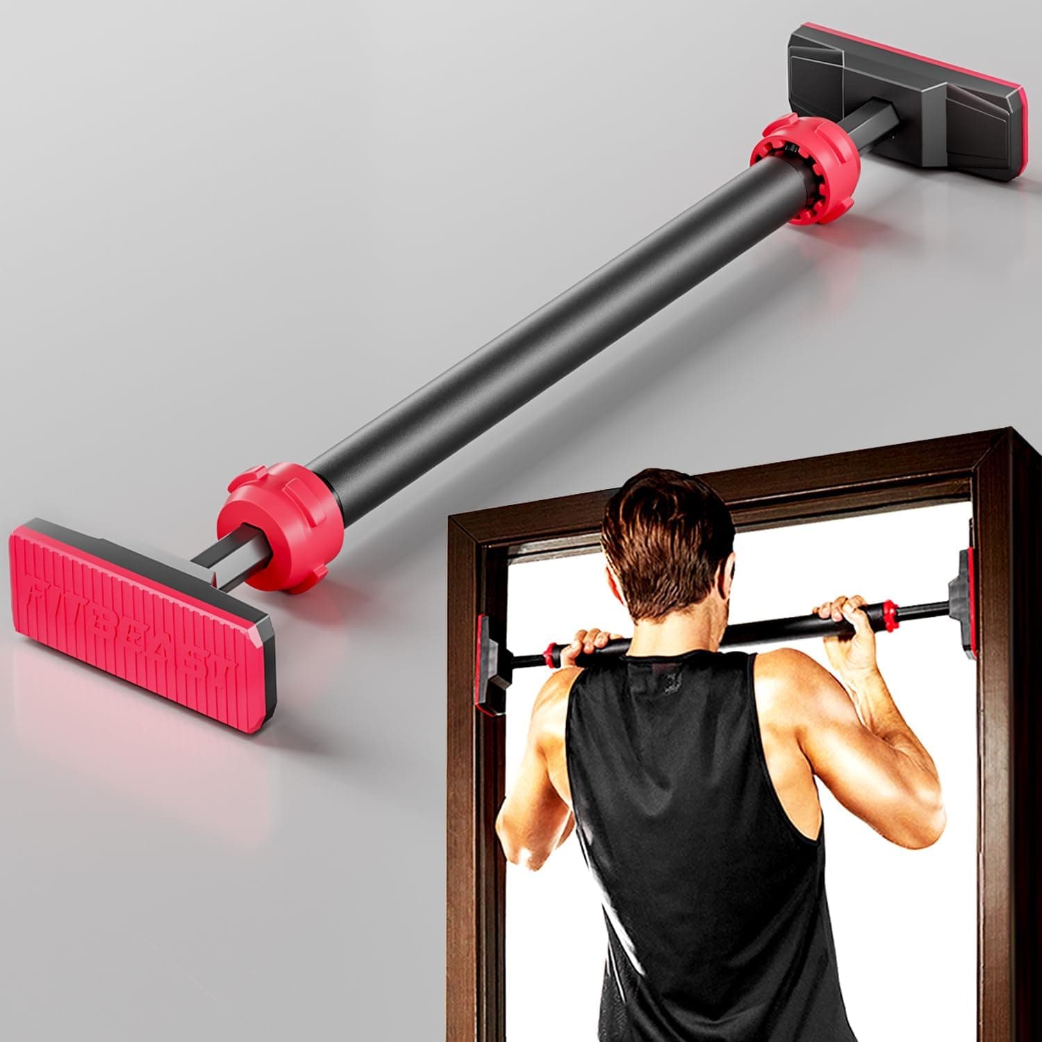 FitBeast Pull Up Bar for Doorway, No Screws, Adjustable Width Locking Chin Up Bar