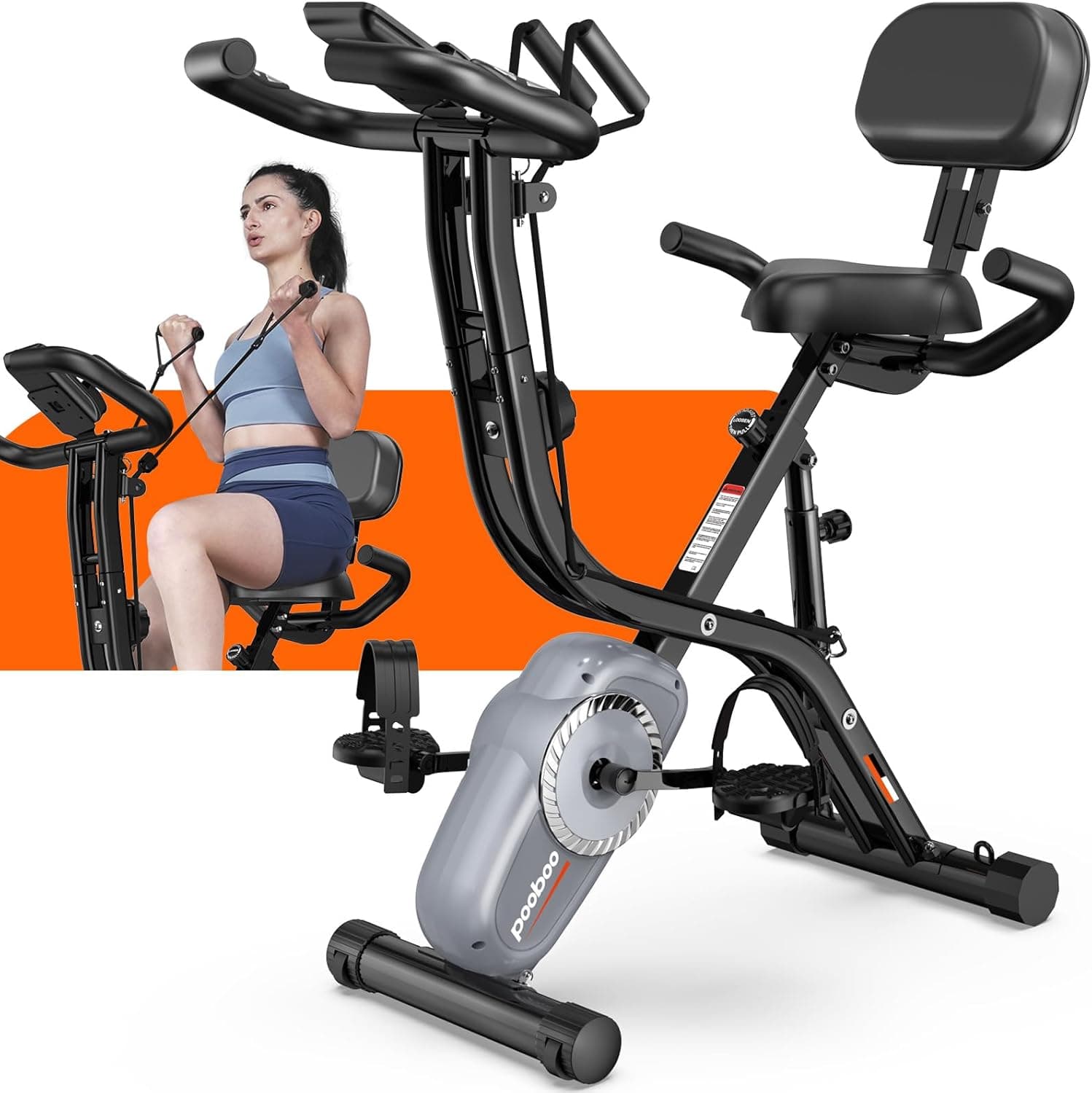 pooboo 5-in-1 Folding Exercise Bike Magnetic 330lb