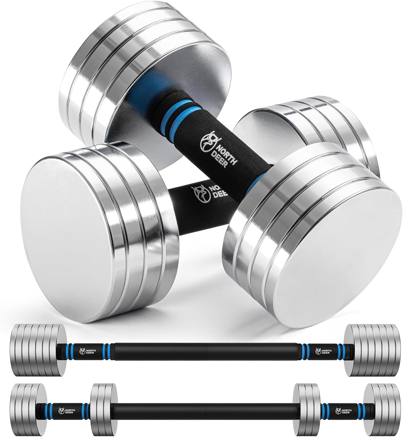 Northdeer V2.0 Adjustable Steel Dumbbells, 40/60 lb, Compact