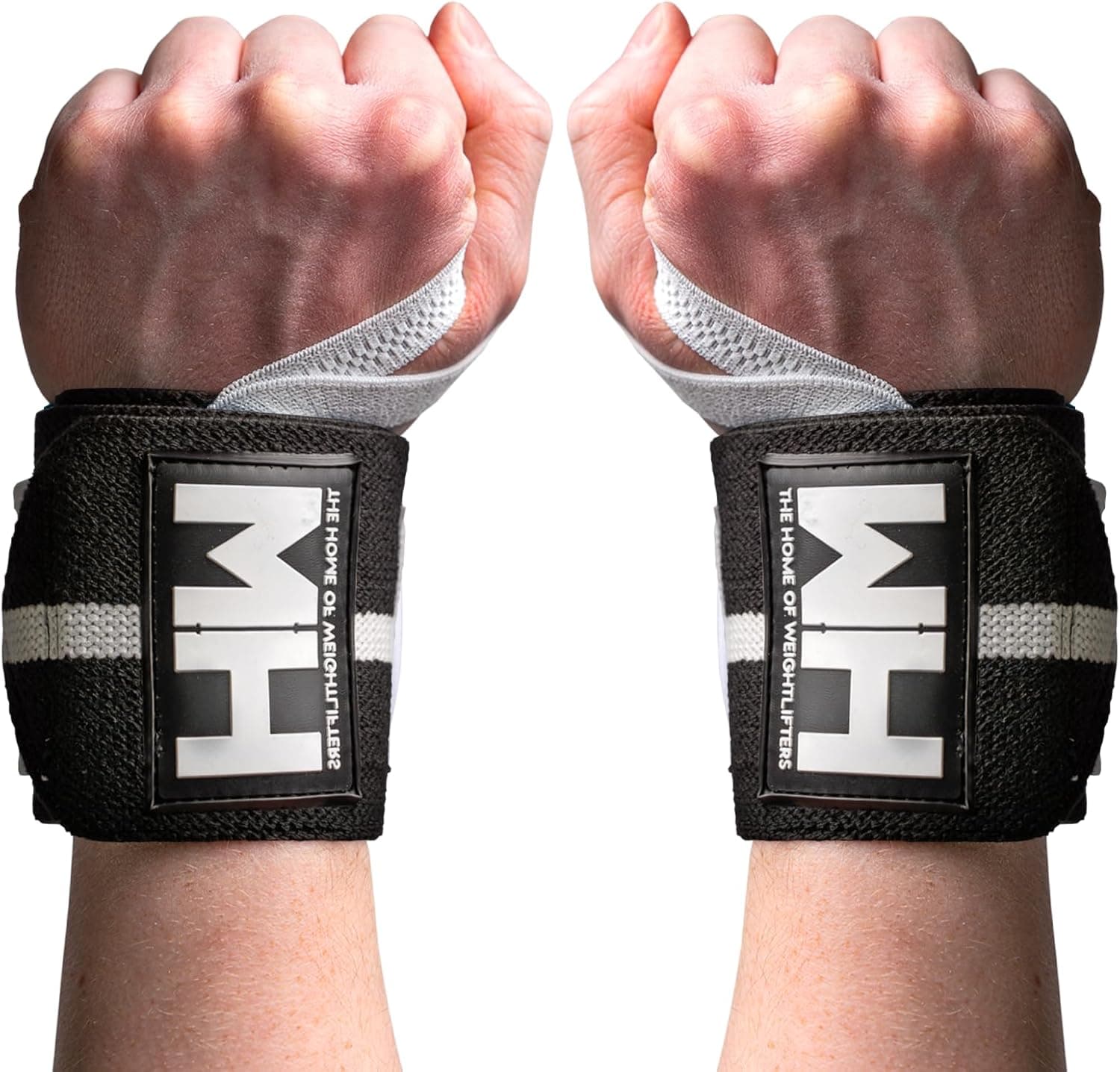 Weightlifting House Wrist Wraps, Straps for Weightlifting - Professional 18" Gym Wrist Support with Thumb Loop (Black and White)