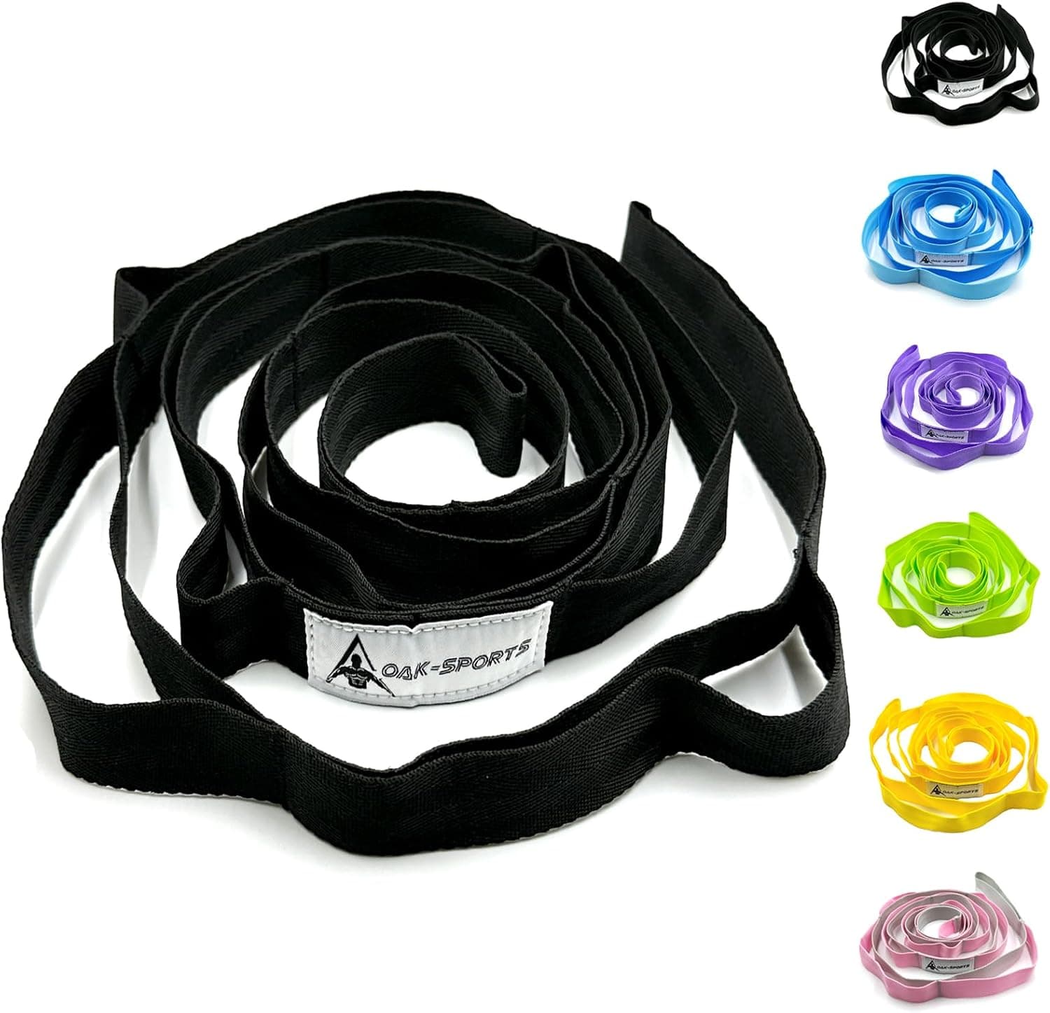 Stretching Strap Yoga Strap with Loops, Non-Elastic Exercise Strap for Physical Therapy, Pilates, Dance (Black)
