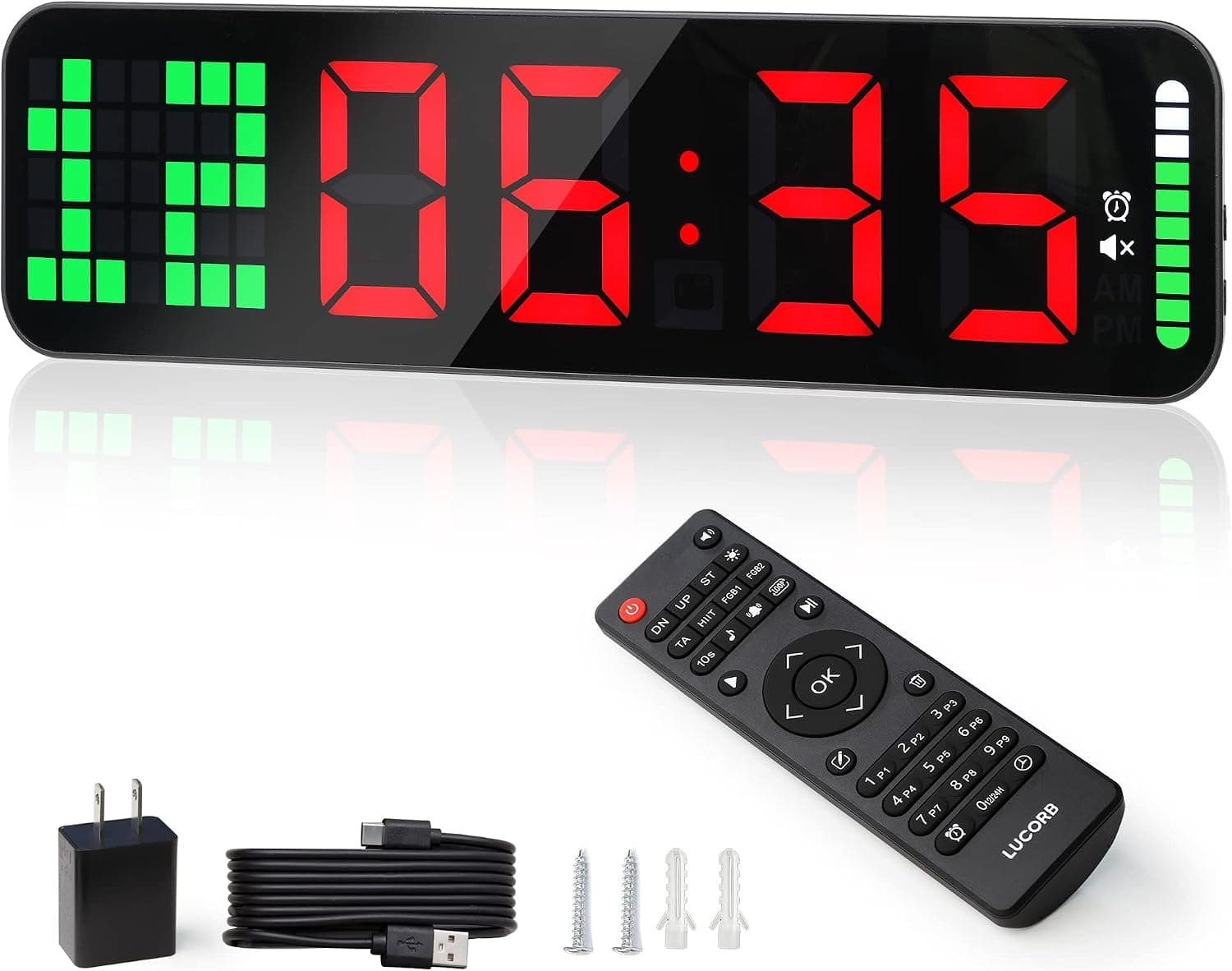 LUCORB Gym Timer, Large Digital Gym Clock Wall with Interval Programs