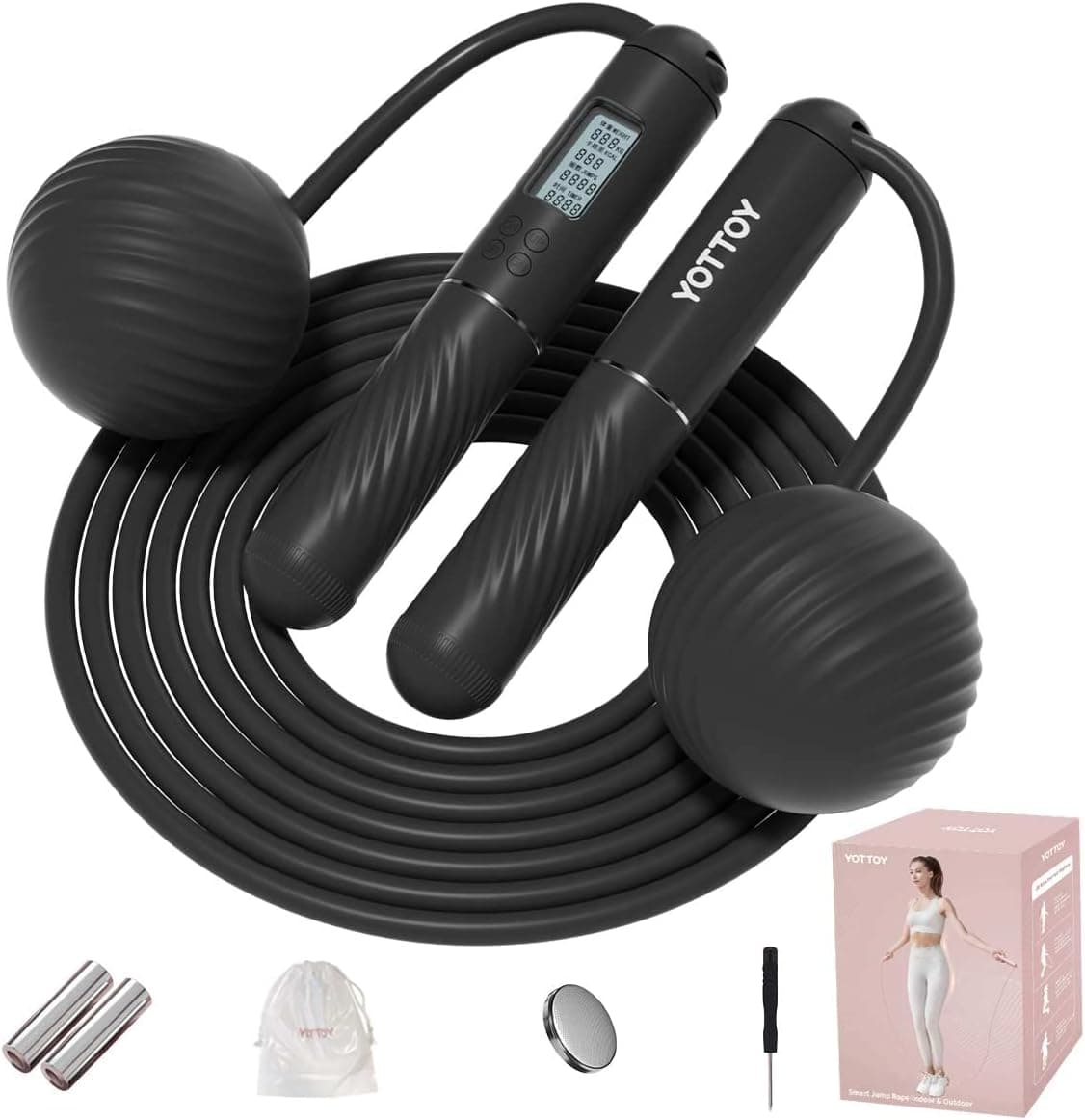 YOTTOY Cordless Counter Jump Rope with Weighted Ball, Skipping Rope for Adults