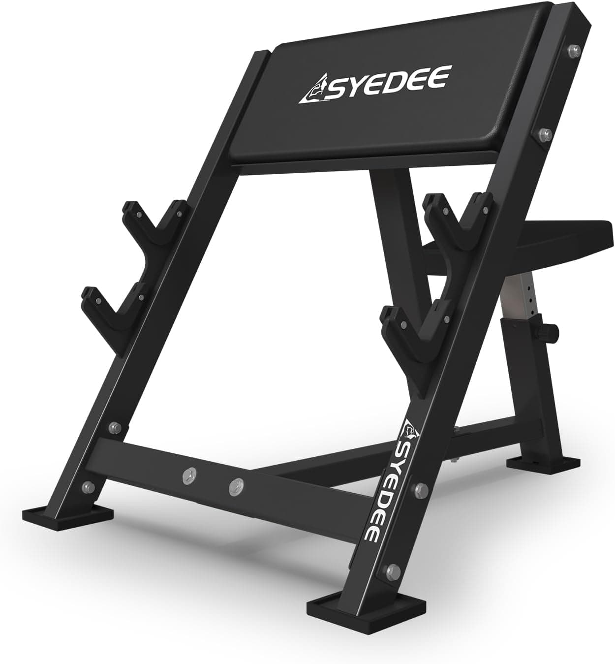 syedee Preacher Curl Bench, Seated Arm Isolated Barbell Dumbbell Bicep Station, Bicep Curl Machine with 2 Bar Holders for Home Gym (Black)