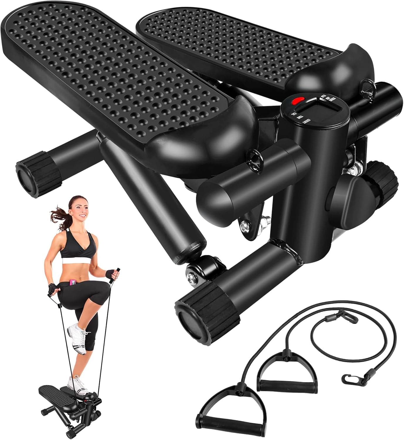 Hydraulic Fitness Stepper with LCD Monitor, Mini Stepper and Resistance Bands