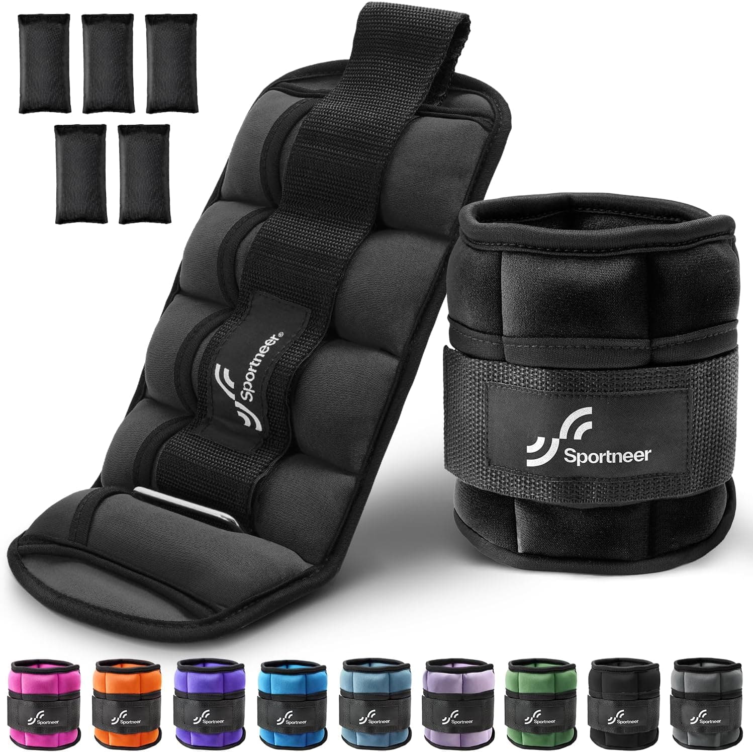 Sportneer Adjustable Ankle Weights, 7 lbs/Pair, Adjustable Leg Weights with Secure Straps