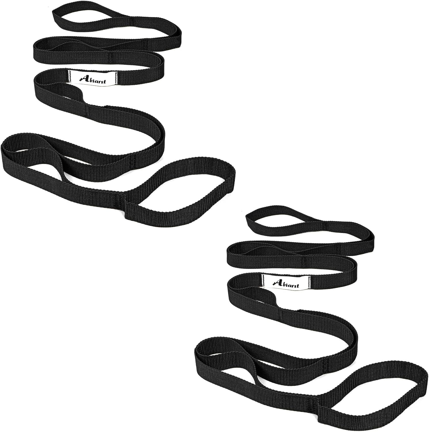 Abiarst Stretching Strap Yoga Straps for Physical Therapy, 10 Loops Non-Elastic (2-Pack Black)