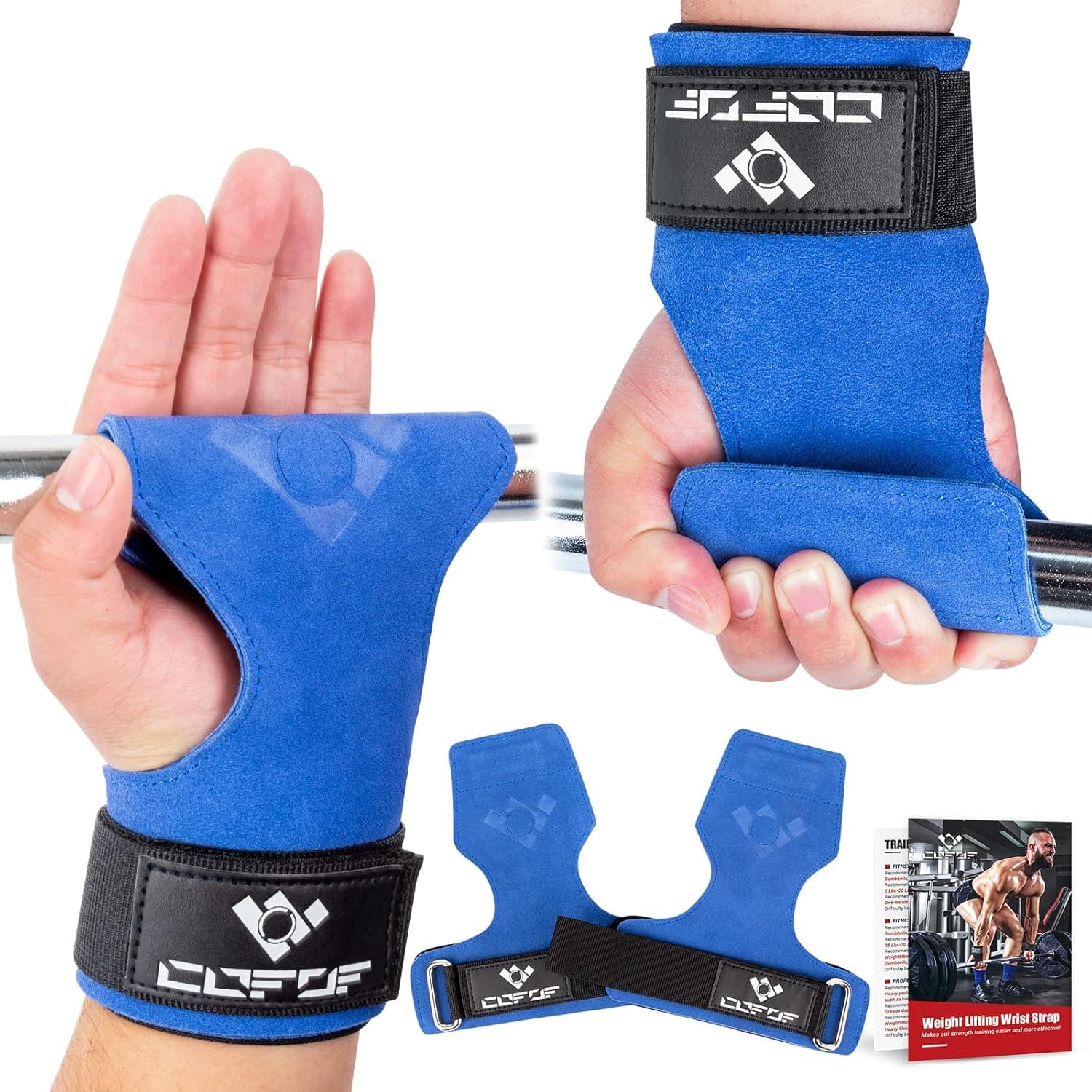 COFOF Weight Lifting Wrist Strap, Double Layer Leather Weightlifting Wrist Strap for Deadlift and Powerlifting, Adjustable Neoprene Padded (Pair)