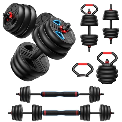 FDS1 Adjustable dumbbell set, 45lbs Free Weights set with upgraded nut, 5 in 1 Weight Set Used as Kettlebells, Barbell, Push up Stand, Fitness Exercise for Home Gym Suitable Men/Women