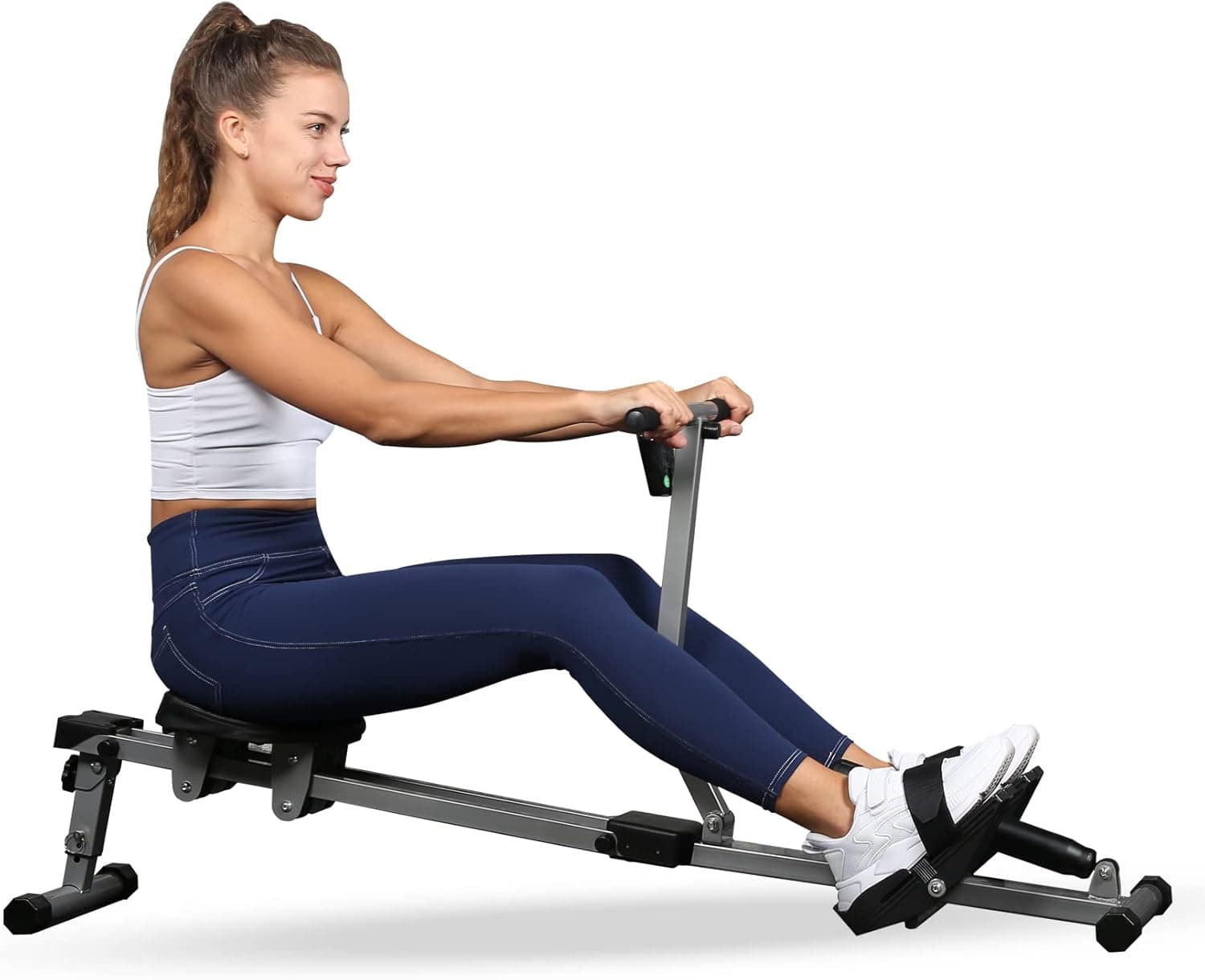 YSSOA Rowing Machine Rower Ergometer, with 12 Levels of Adjustable Resistance, Digital Monitor 