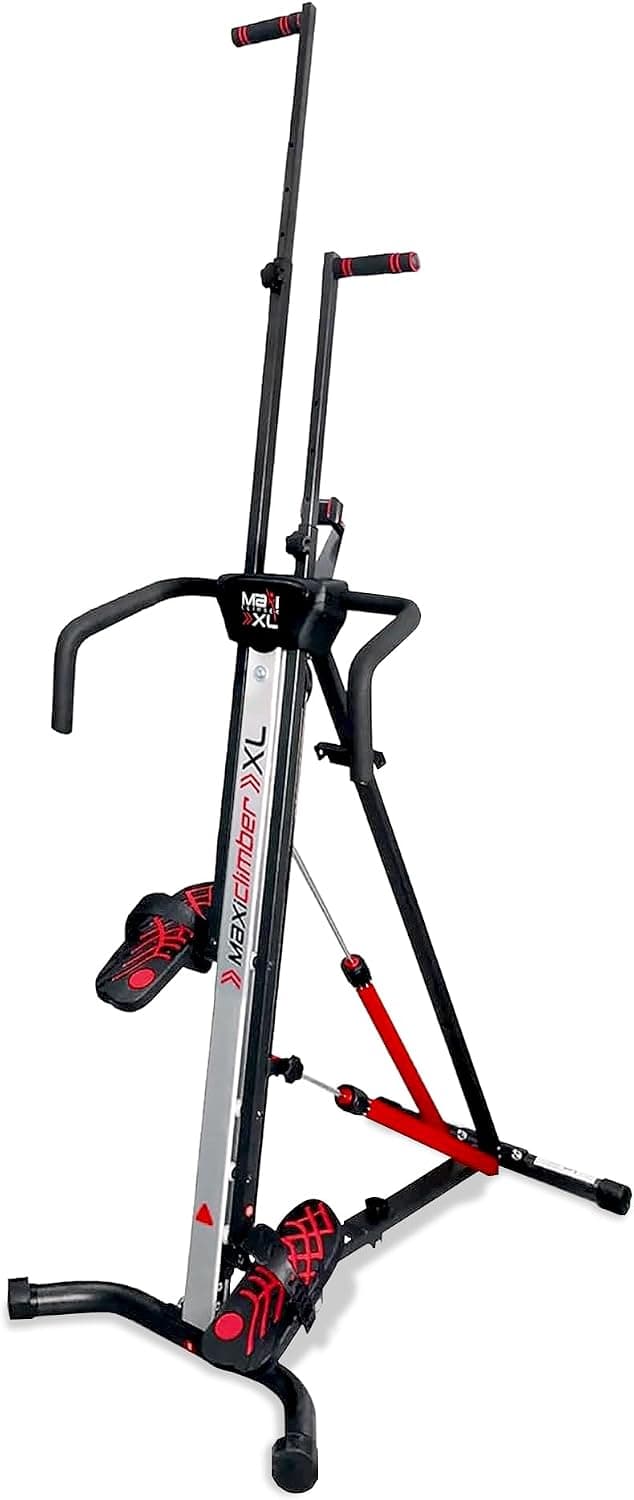 MaxiClimber Vertical Climber Exercise Machine, Home Gym Stepper with Fitness App, XL-2000, Red
