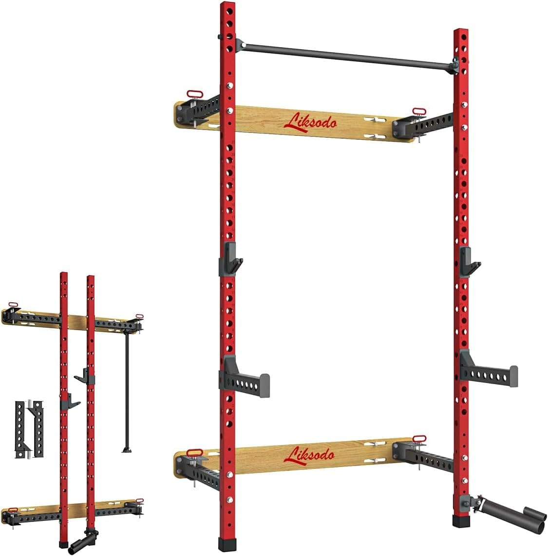 Liksodo Folding Wall Mounted Squat Rack with Landmine