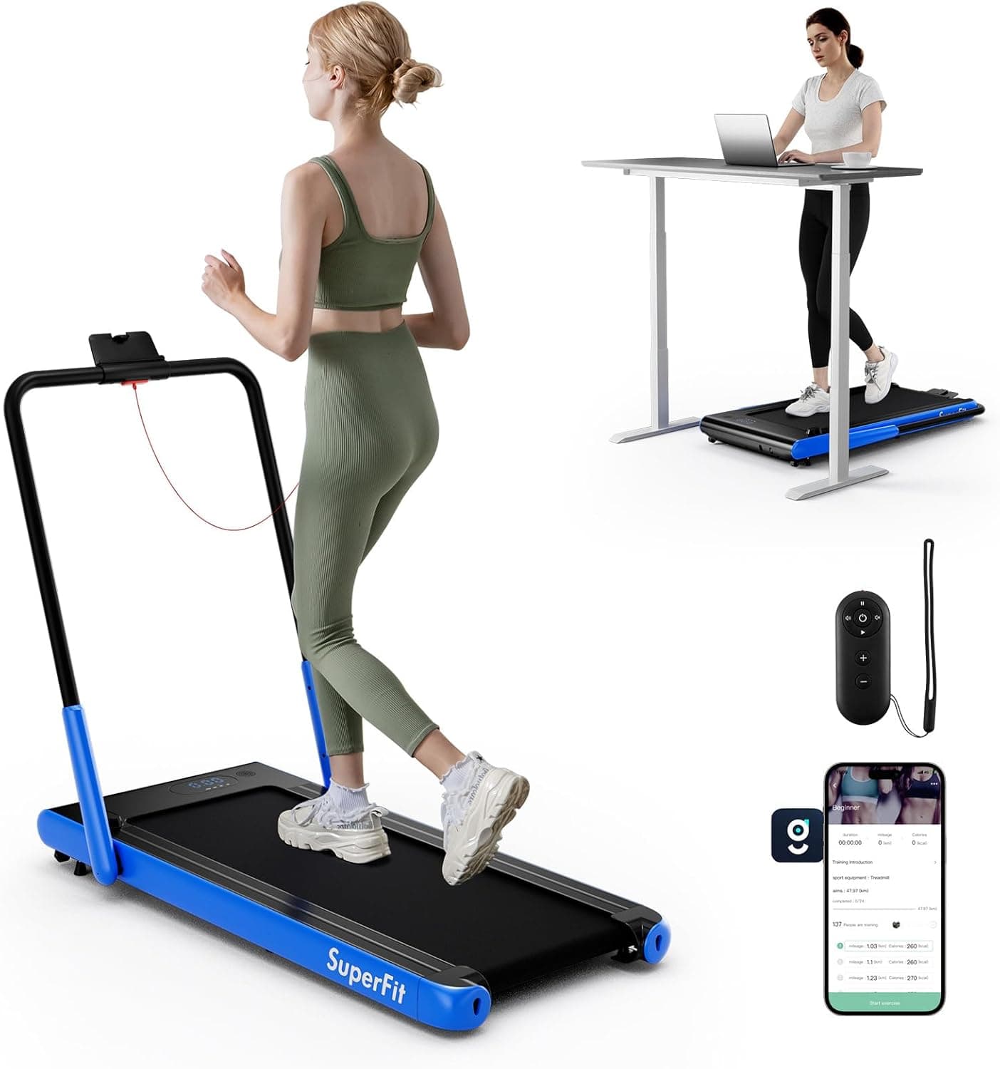 Goplus 2-in-1 Folding Treadmill 340 Lb with Handle Bar