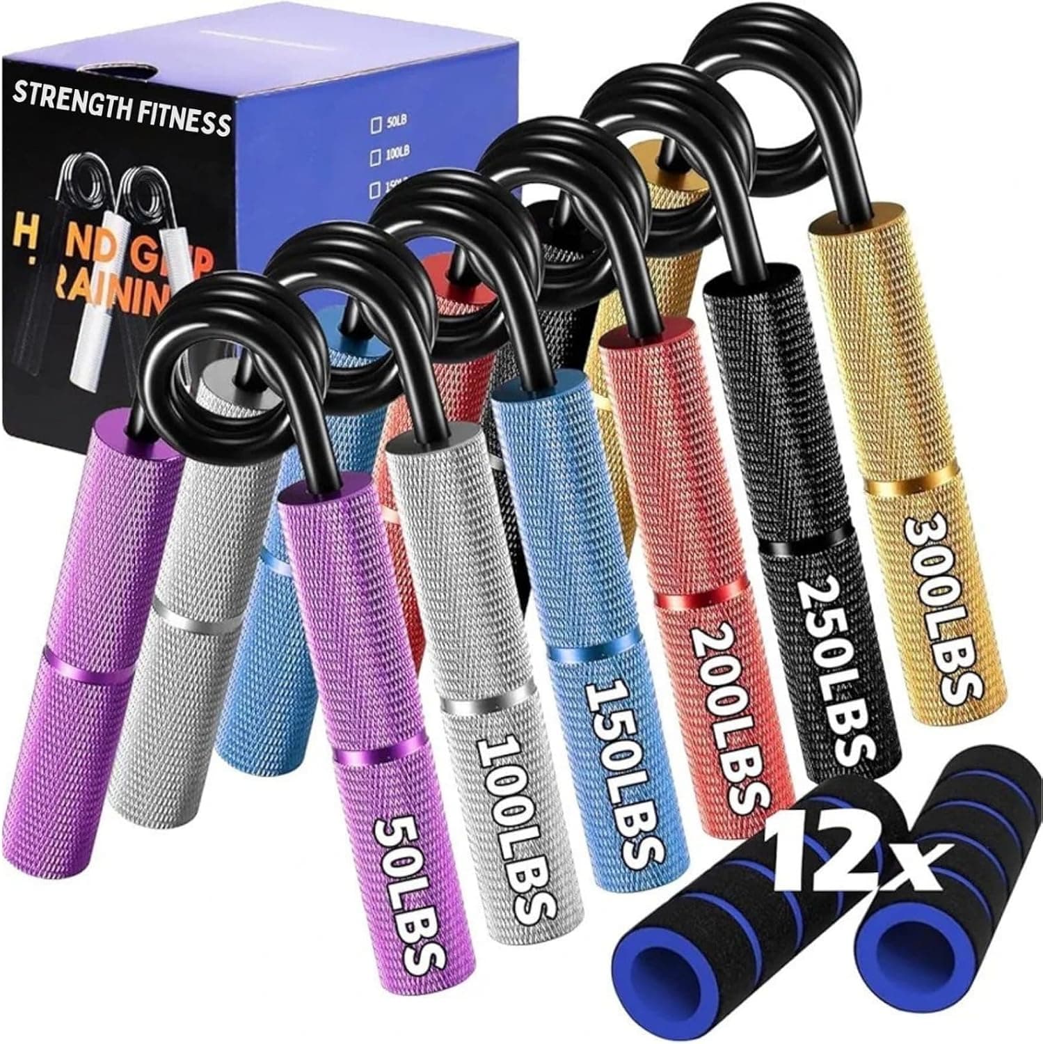 Grip Strength Trainer Set - 6 Pack Adjustable Hand Grippers with Non-slip Handles