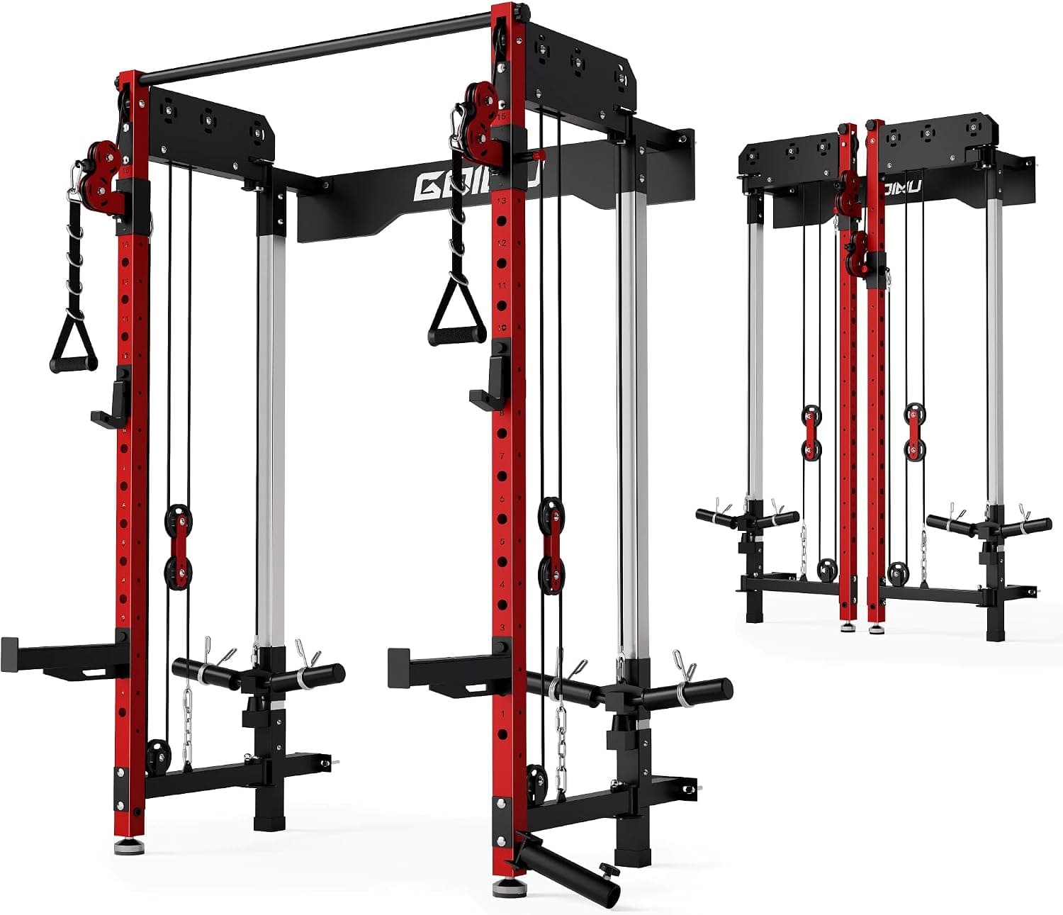 Goimu Folding Squat Rack Wall Mounted Dual Pulley