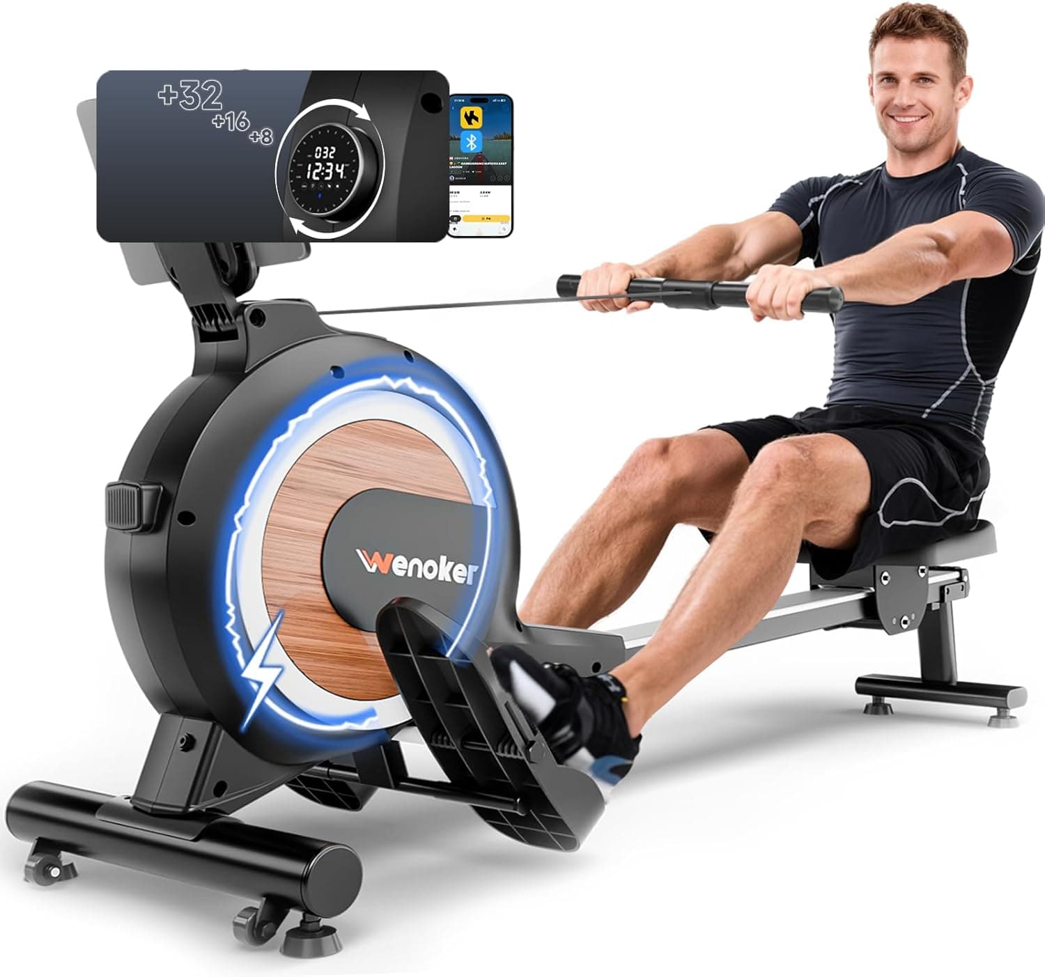 WENOKER Rowing Machine, Magnetic Rowing Machine for Home, 32-Levels Resistance with Smart Elect