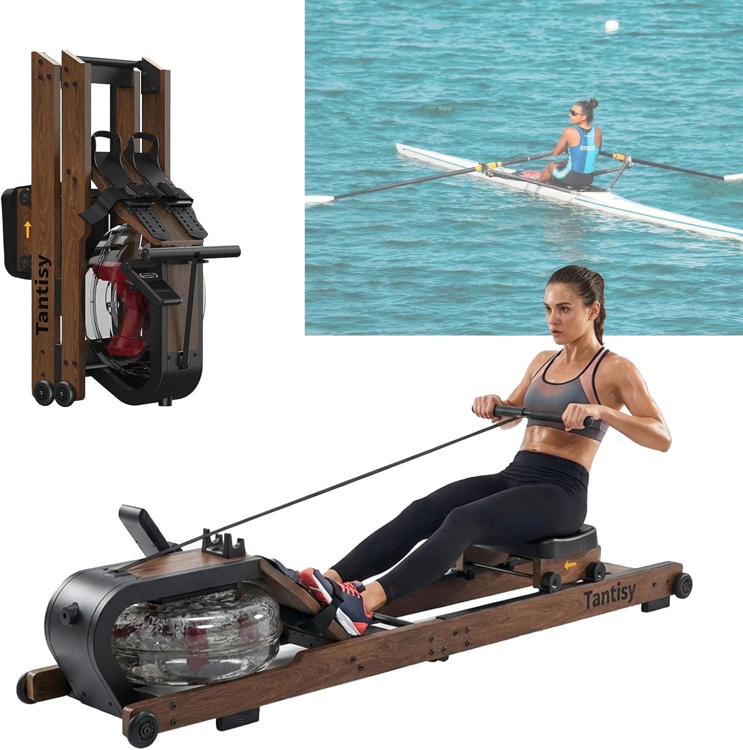 Foldable Rowing Machines for Home with Adjustable Large Water Tank & Comfortable Seat, Immersiv