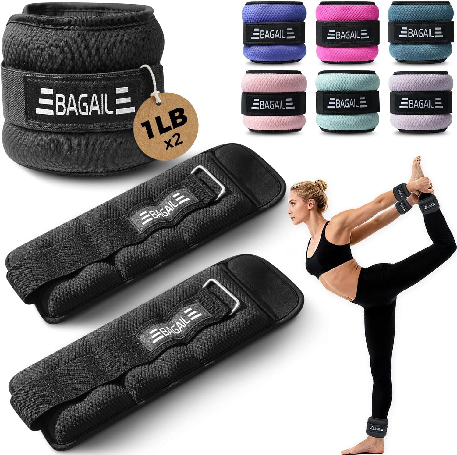 BAGAIL Ankle and Wrist Weights, 1 Pair 1/2/4/6/8/10 LBS Leg Weights with Secure Fit