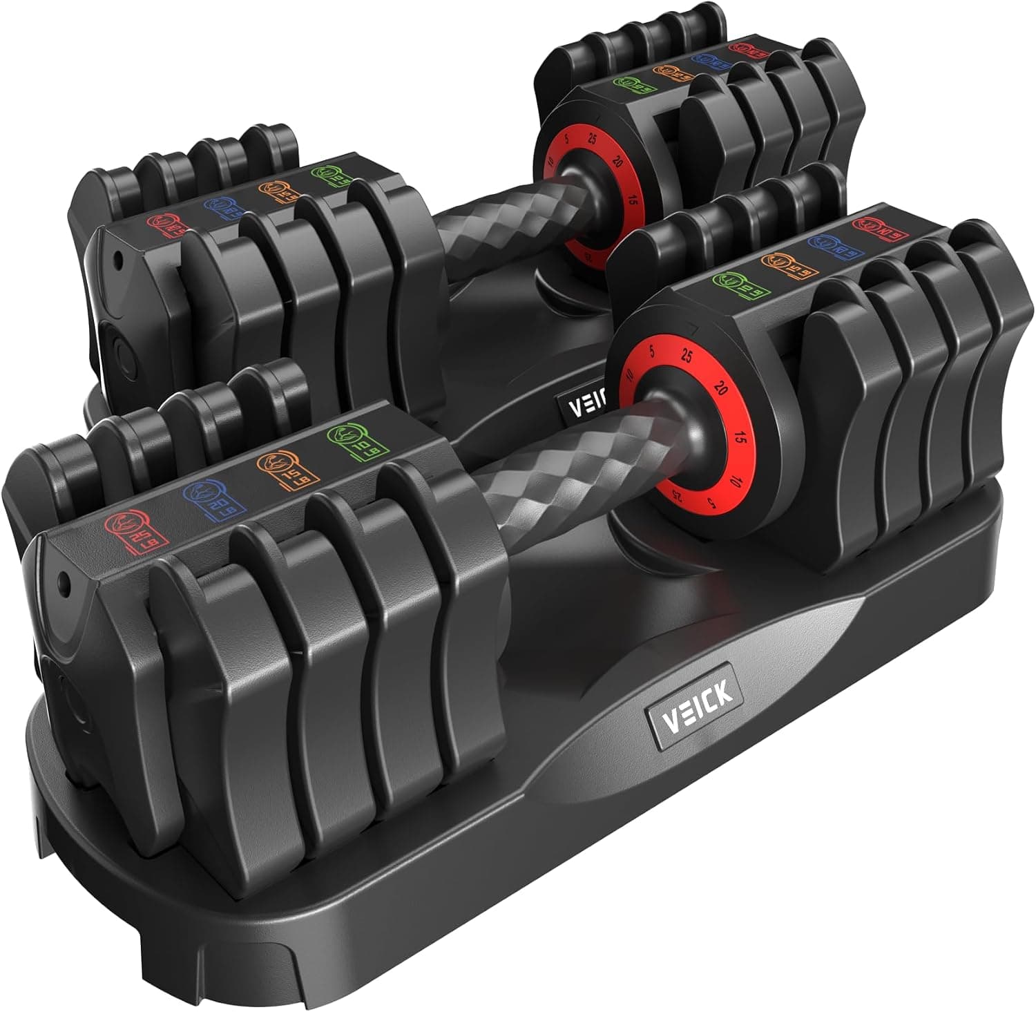 VEICK 25 lb Adjustable Dumbbell Set, Quick Dial with Stand