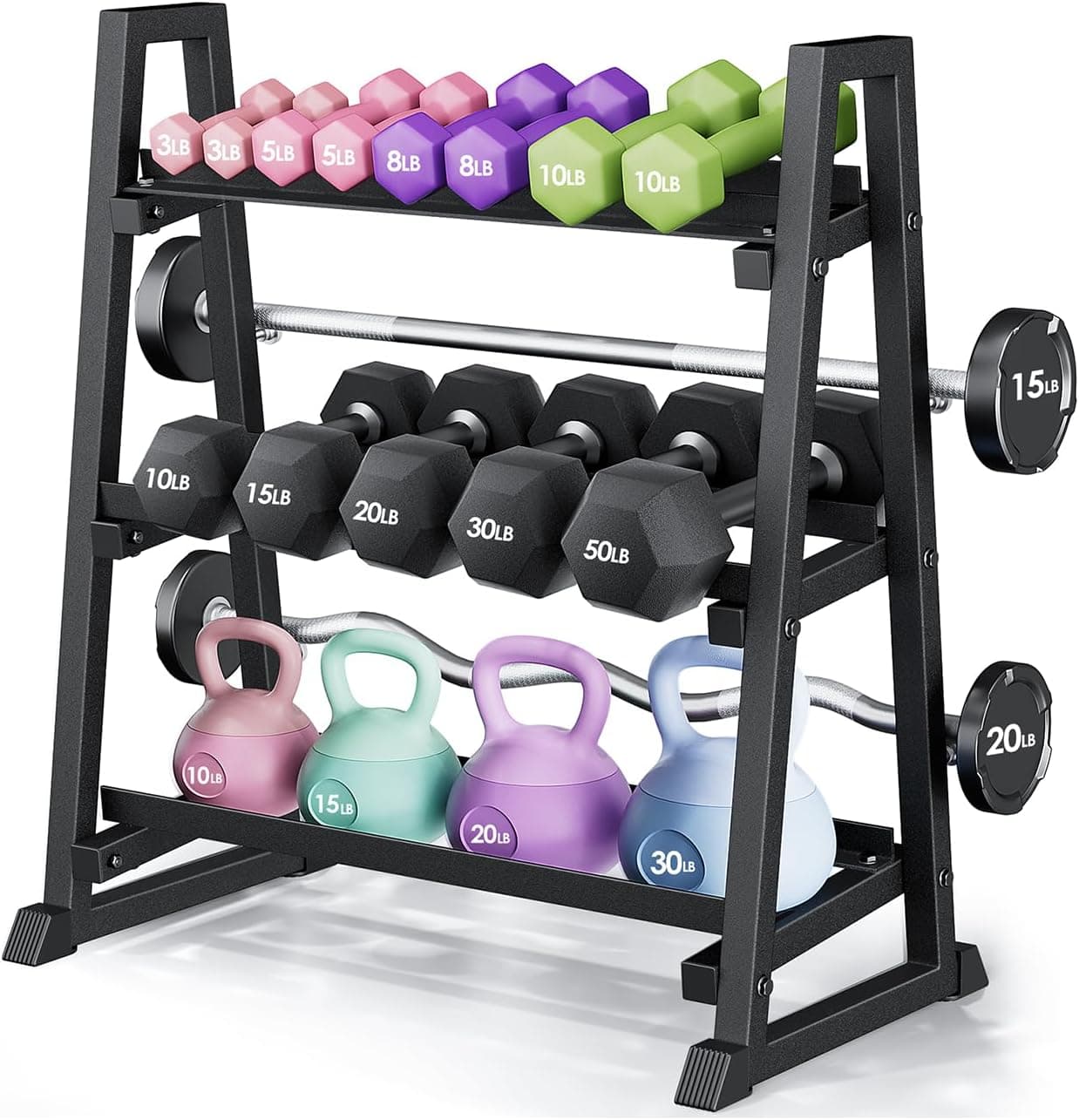Leteuke 3 Tier Dumbbell Rack Stand Only, 1300LBS Heavy Duty