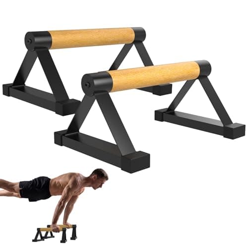 Fit4Fun Push Up Bars 2PCS, Wooden Parallettes for Calisthenics Training | Non-Slip Base, 550 LBS Capacity, Stable Metal Structure, Solid Wood Handle, Upper Body Strength Training