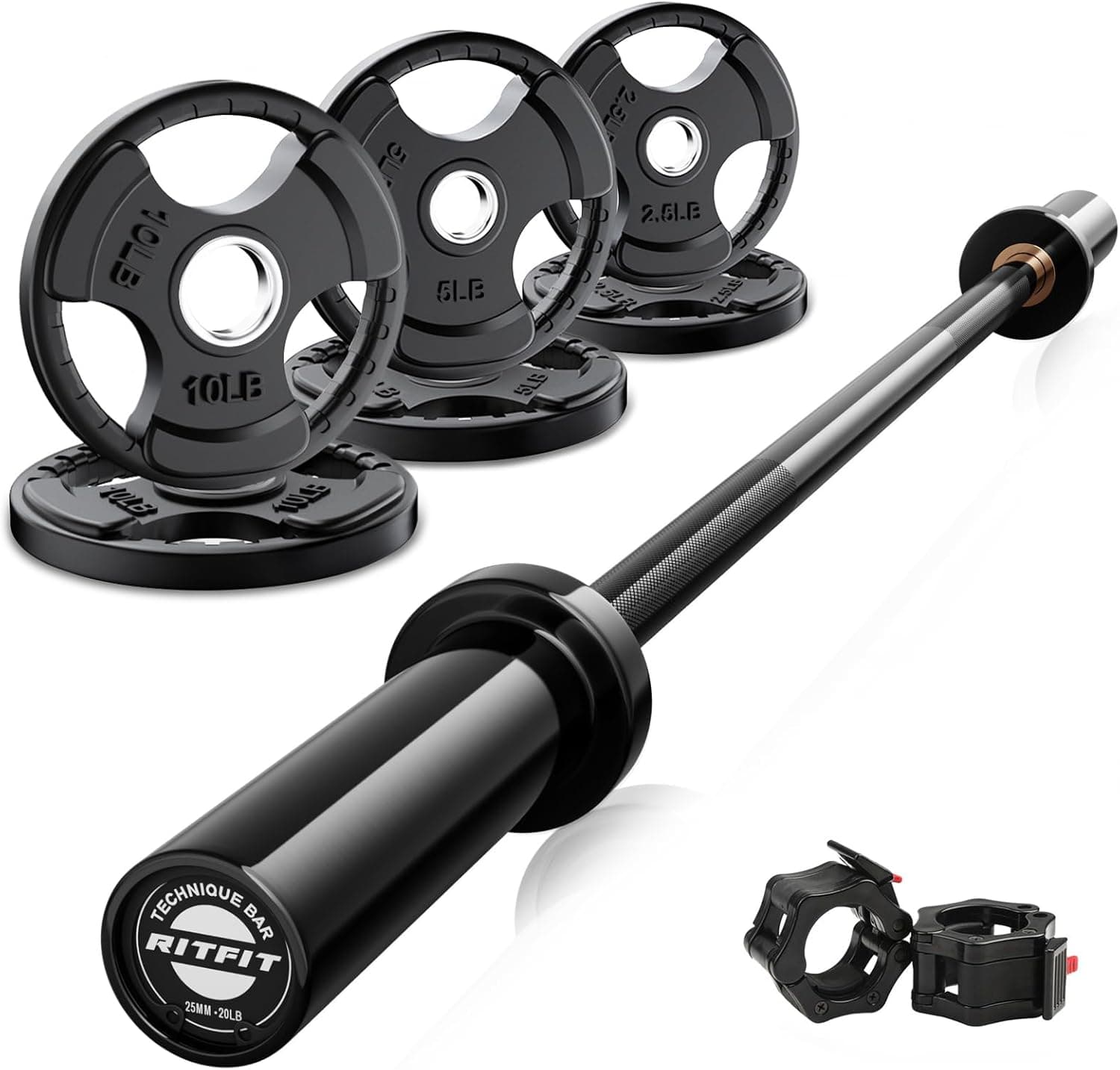 RitFit Barbell Weight Set 4FT Olympic Barbell w/ Plates