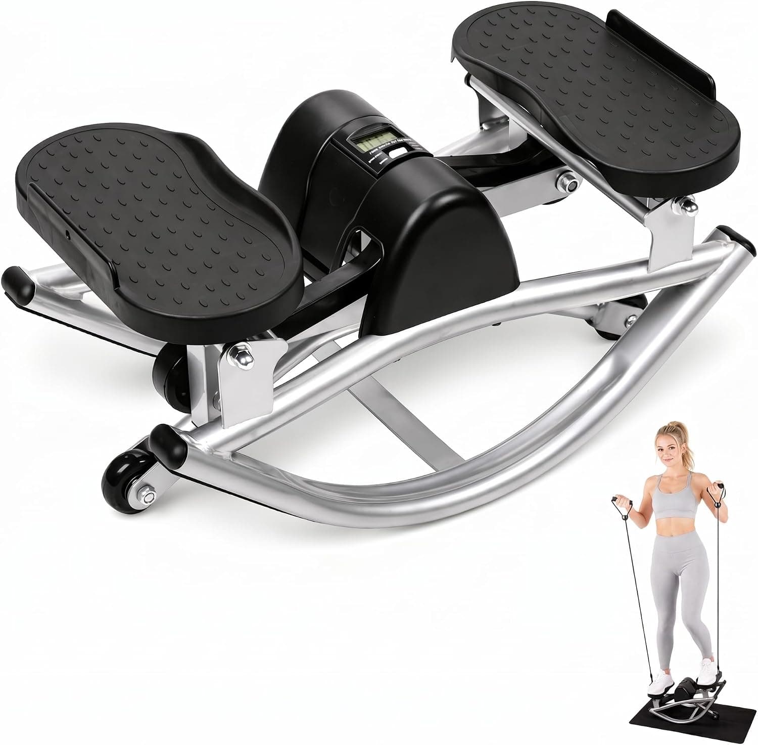 Rock Fitness Stepper with Resistance Bands & Non-Slip Mat, Portable Step Rocker for Home, Apart