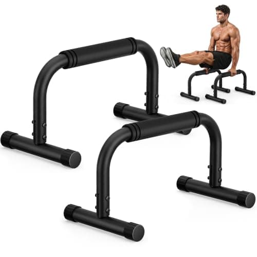 Push Up Bars, Adjustable 10-12.5 Inch Parallettes Bars | For Calisthenics, Heavy Duty 880 LBS Parallel Dip Bars, Foam Handles & Non-Slip Rubber Feet, No Wobble Handstand L-Sit Stands