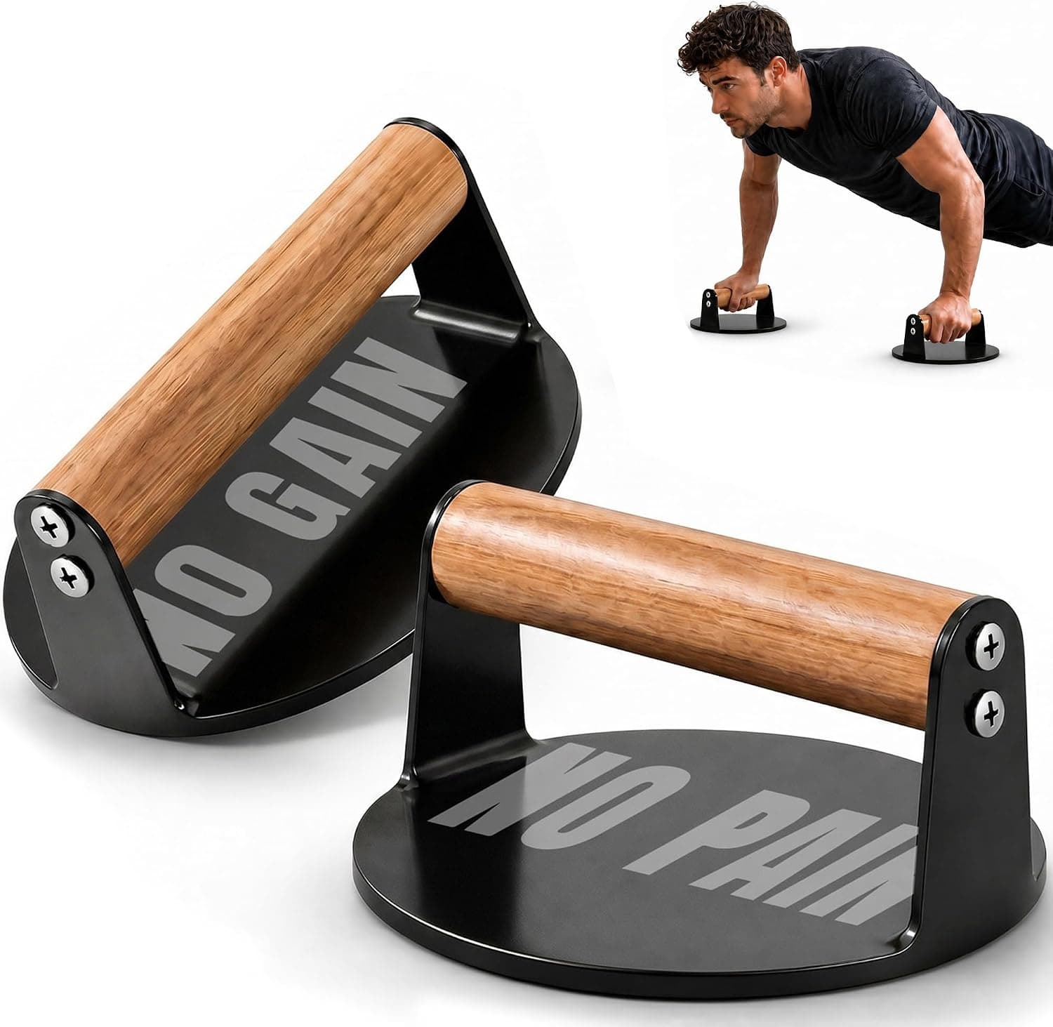 Heavy Duty Push Up Bars with Beech Wood Handles, Iron Push Up Stands for Floor, 220LBS Capacity Non-Slip Foldable Portable Pushup Handles, Stainless Steel Polished Octagon