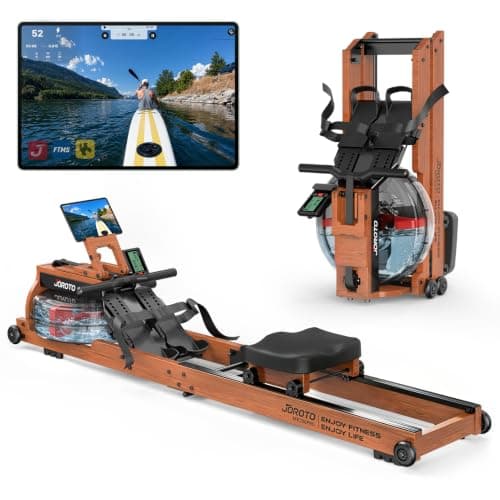JOROTO Water Rowing Machines for Home, Foldable Rowing Machine with 400LBS Weight Capacity, Dedicated Monitor & Bluetooth APP, Large Water Tank & Comfortable Seat for Immersive Water Rower, Brown
