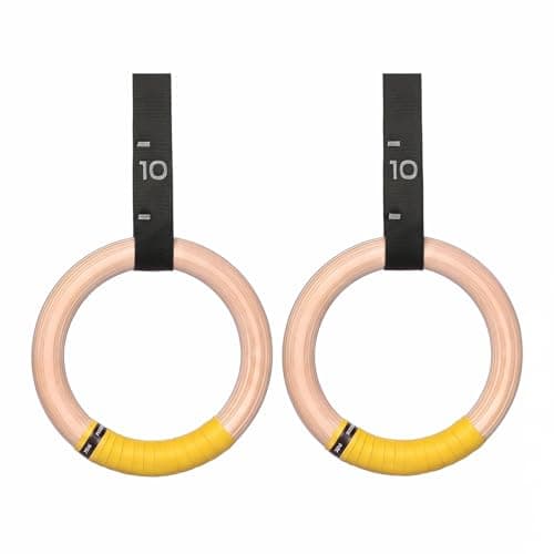HaeNayc Gymnastics Ring, 32mm Wooden Olympic Gymnastics Ring, with a Digital Strap Length of 14.76FT that can be Quickly Adjusted, Suitable for Home Fitness and Strength Training Exercises